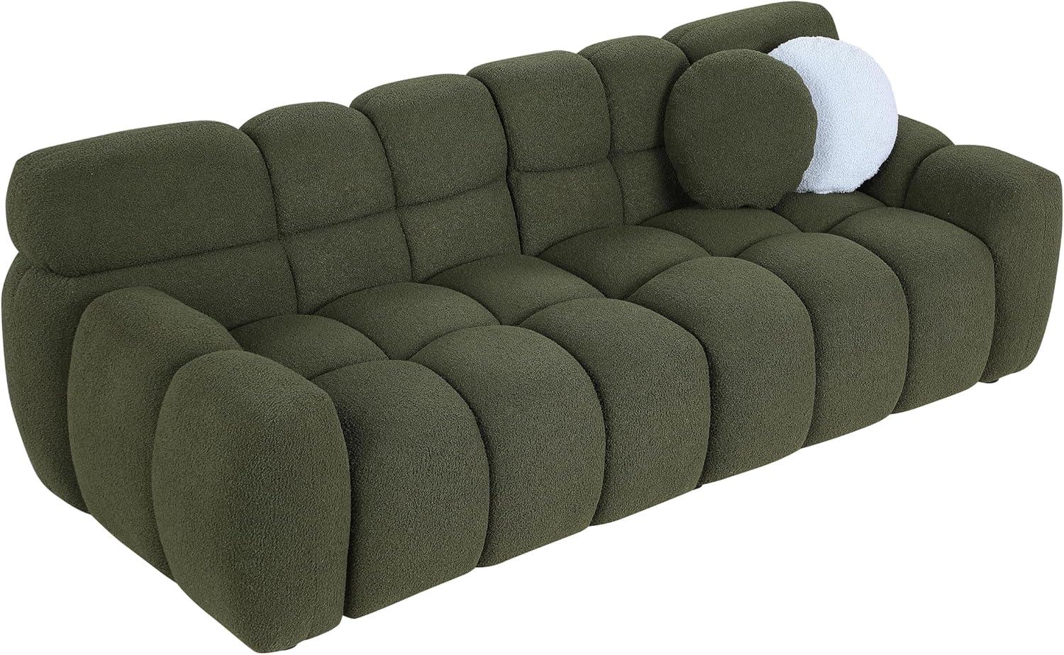 Olive Green Boucle 87" Modern Cloud Sofa with Pillows