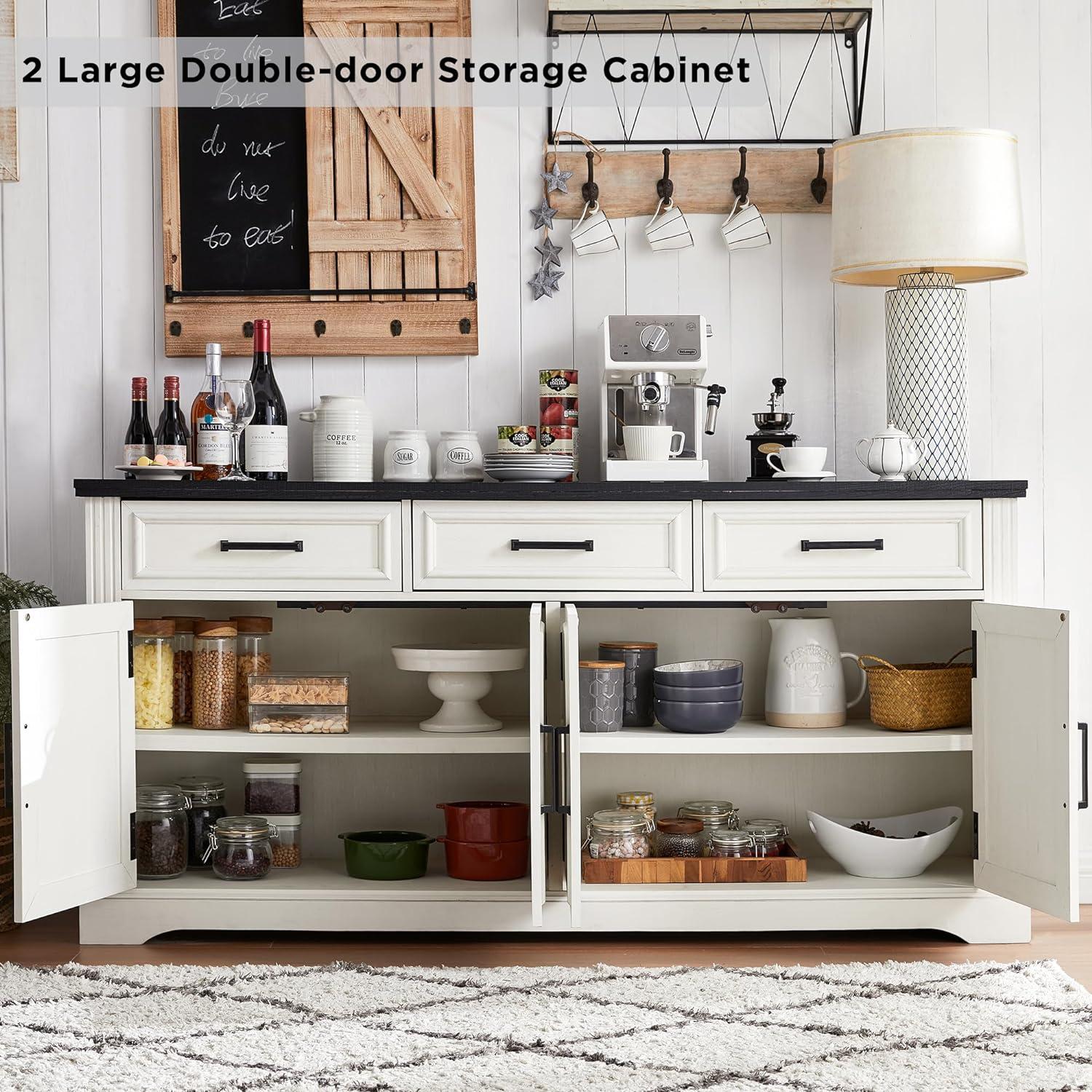 66" Large Buffet Sideboard Cabinet with 4 Doors and 3 Drawers, Buffet Table Coffee Bar Wine Bar Storage Cabinet