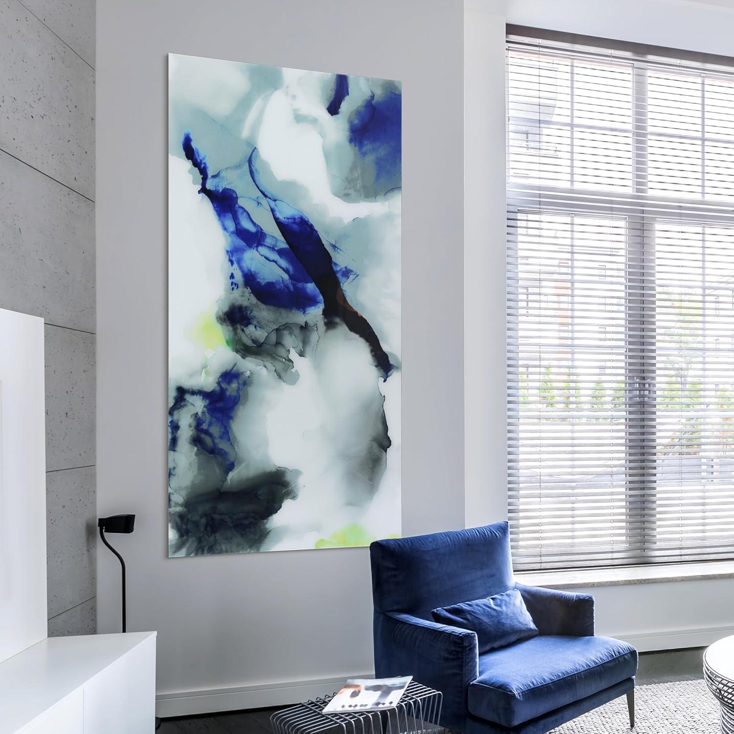 Empire Art Direct Blue Splash Frameless Free Floating Tempered Glass Panel Graphic Wall Art, 72" x 36", Ready to Hang