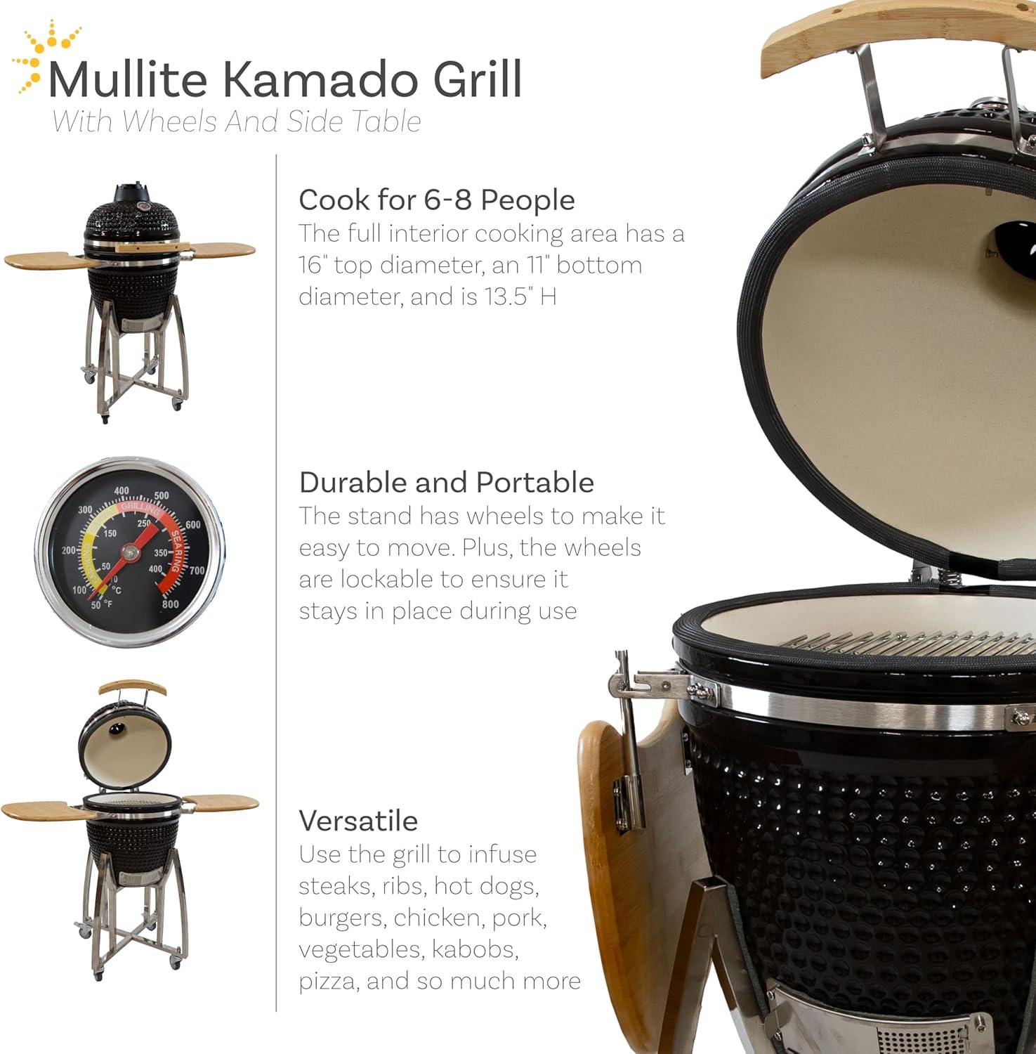 Mullite Kamado Grill with Wheels and Side Tables