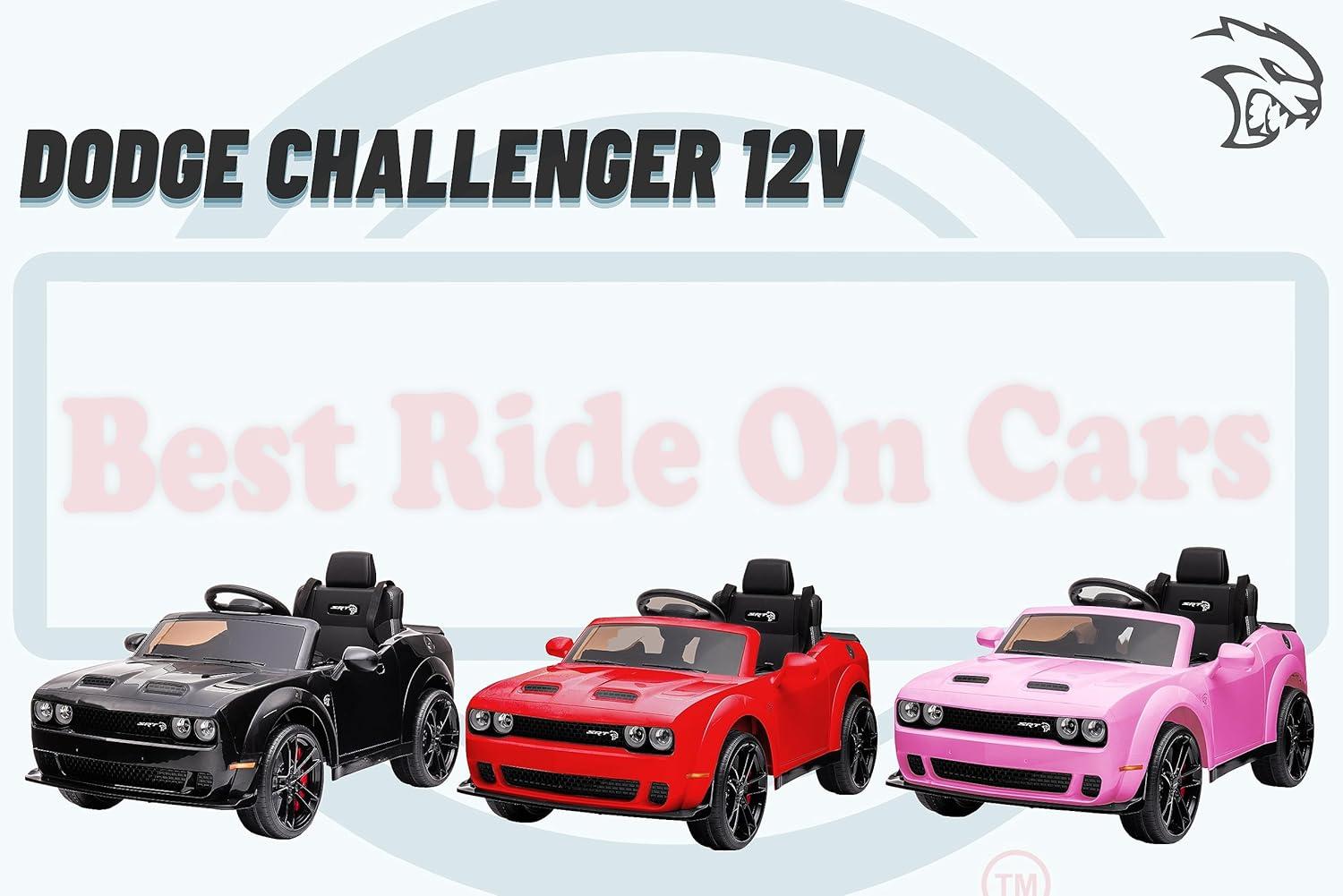 Kids Ride on Car with Remote Control, 12V Licensed Dodge Challenger SRT Ride on Toy, Electric Car Vehicle with Bluetooth, LED Lights, Horn, Battery Powered Toy Car for Boys Girls, Black, D5314