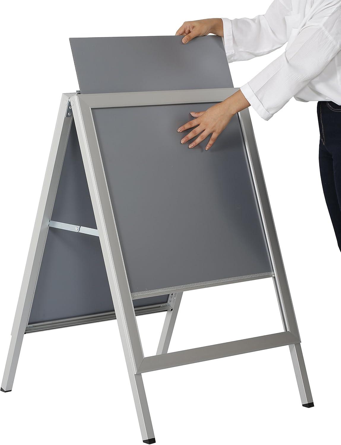 Slide-in A Frame Display Advertising Menu Board, 30x40 Inch Poster Size, Sidewalk Sign, Silver