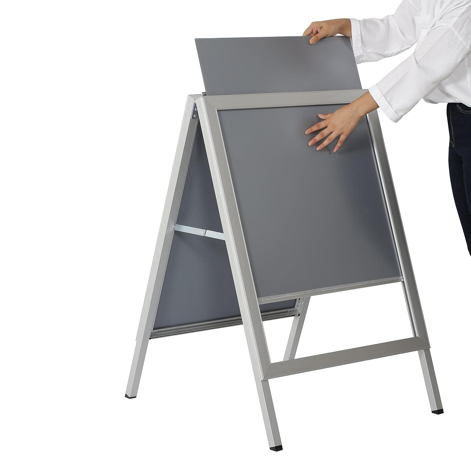 Slide-in A Frame Display Advertising Menu Board, 30x40 Inch Poster Size, Sidewalk Sign, Silver