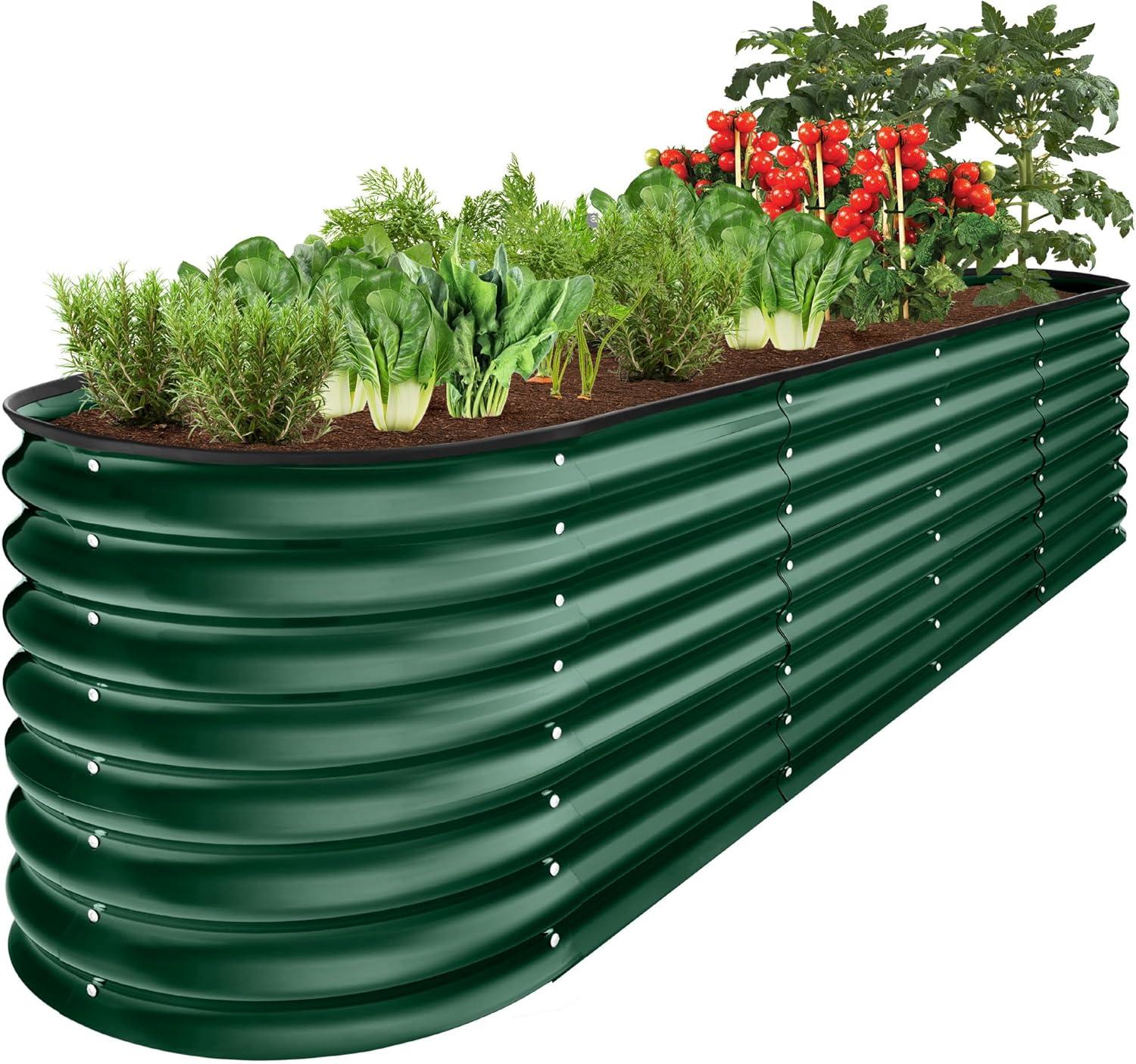 Best Choice Products 8x2x2ft Metal Raised Garden Bed, Oval Outdoor Planter Box w/ 4 Support Bars - Dark Green