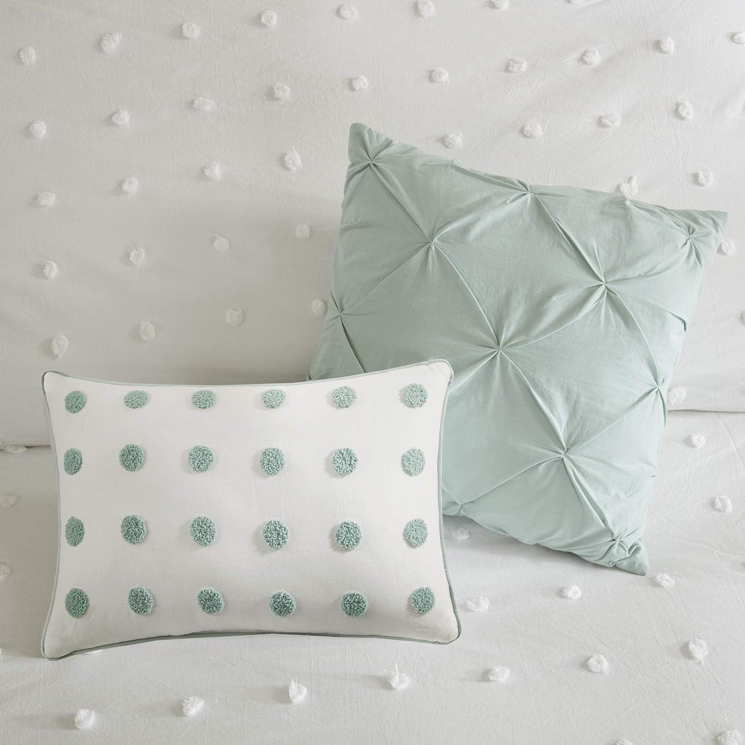 Ivory and Seafoam Cotton Full Comforter Set with Decorative Pillows