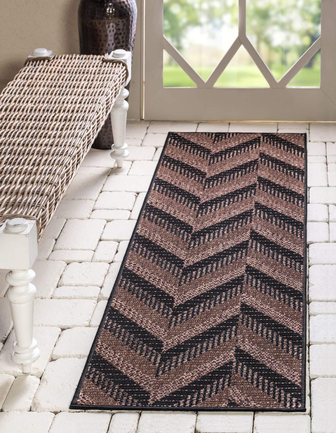 Unique Loom 2' 2 x 6' 0 Runner Brown Outdoor Modern Chevron Area Rug