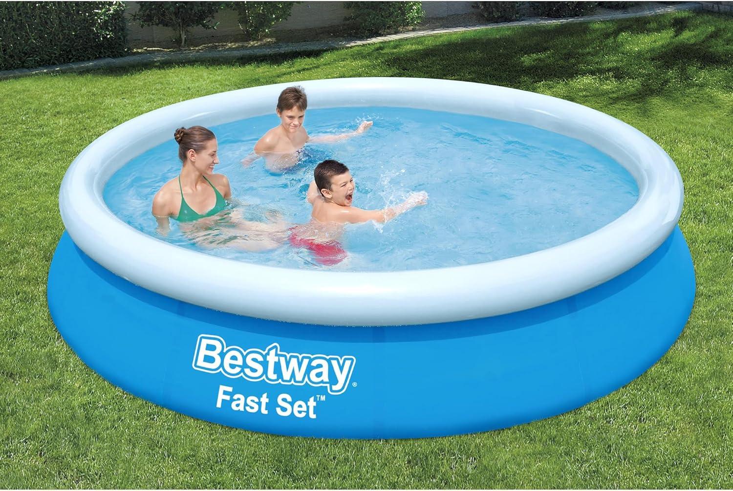 Bestway Fast Set Up Outdoor Round Inflatable Above Ground Swimming Pool Set with 330 GPH Filter Pump