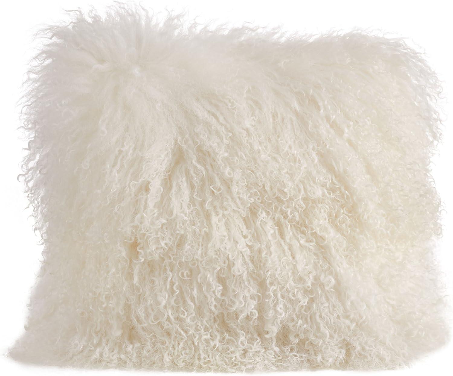 Saro Lifestyle 100% Wool Mongolian Lamb Fur Poly Filled Throw Pillow