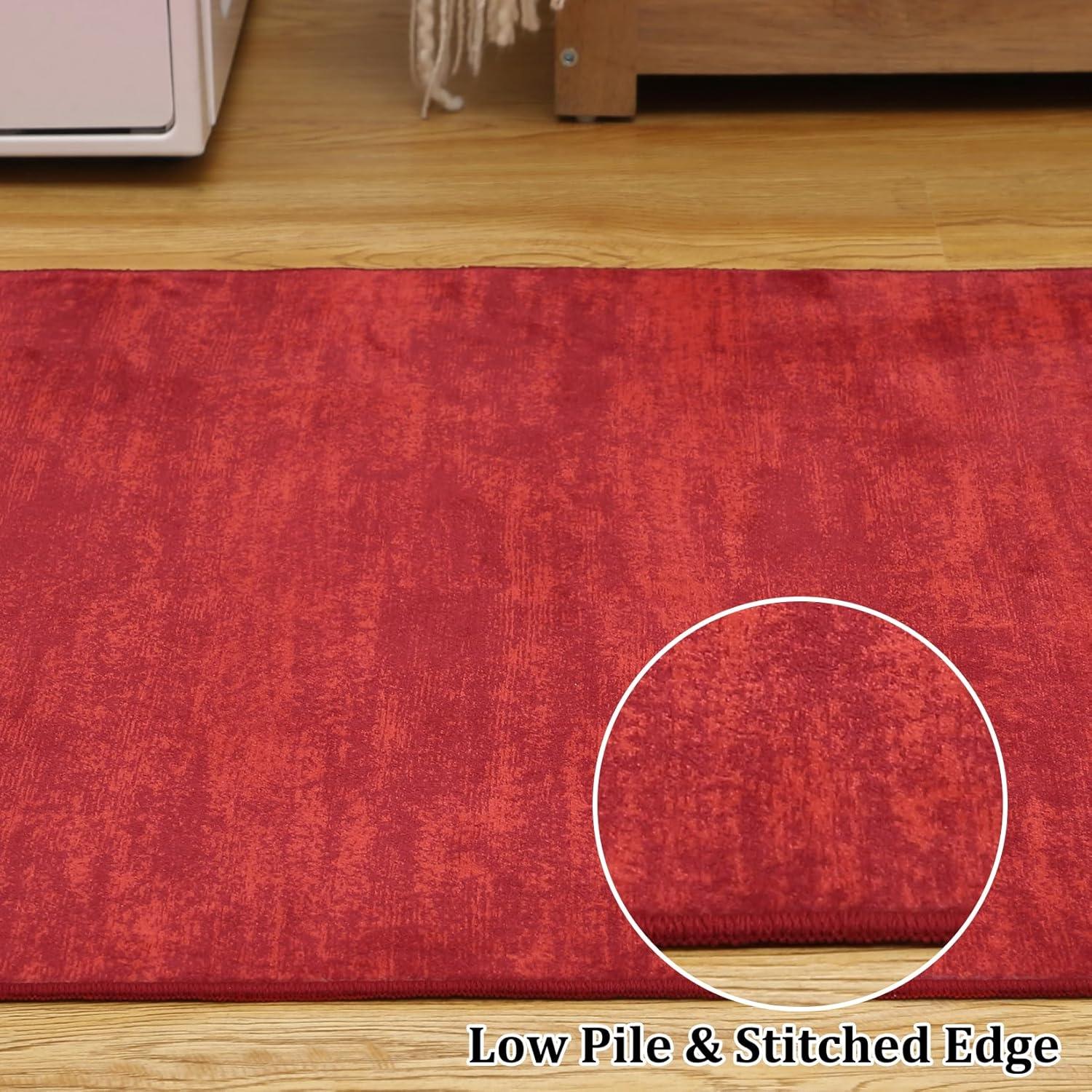 Garvee 9' x 12' Large Machine Washable Area Rug Modern Solid Rug Non-Slip Low-Pile Contemporary Indoor Area Rug for Home Office Bedroom, Red