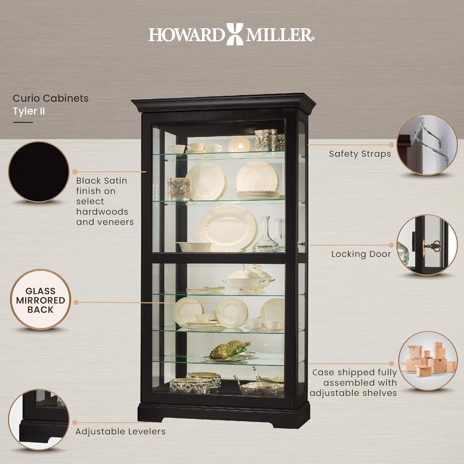 Traditional Black Satin Lighted Corner Curio Cabinet