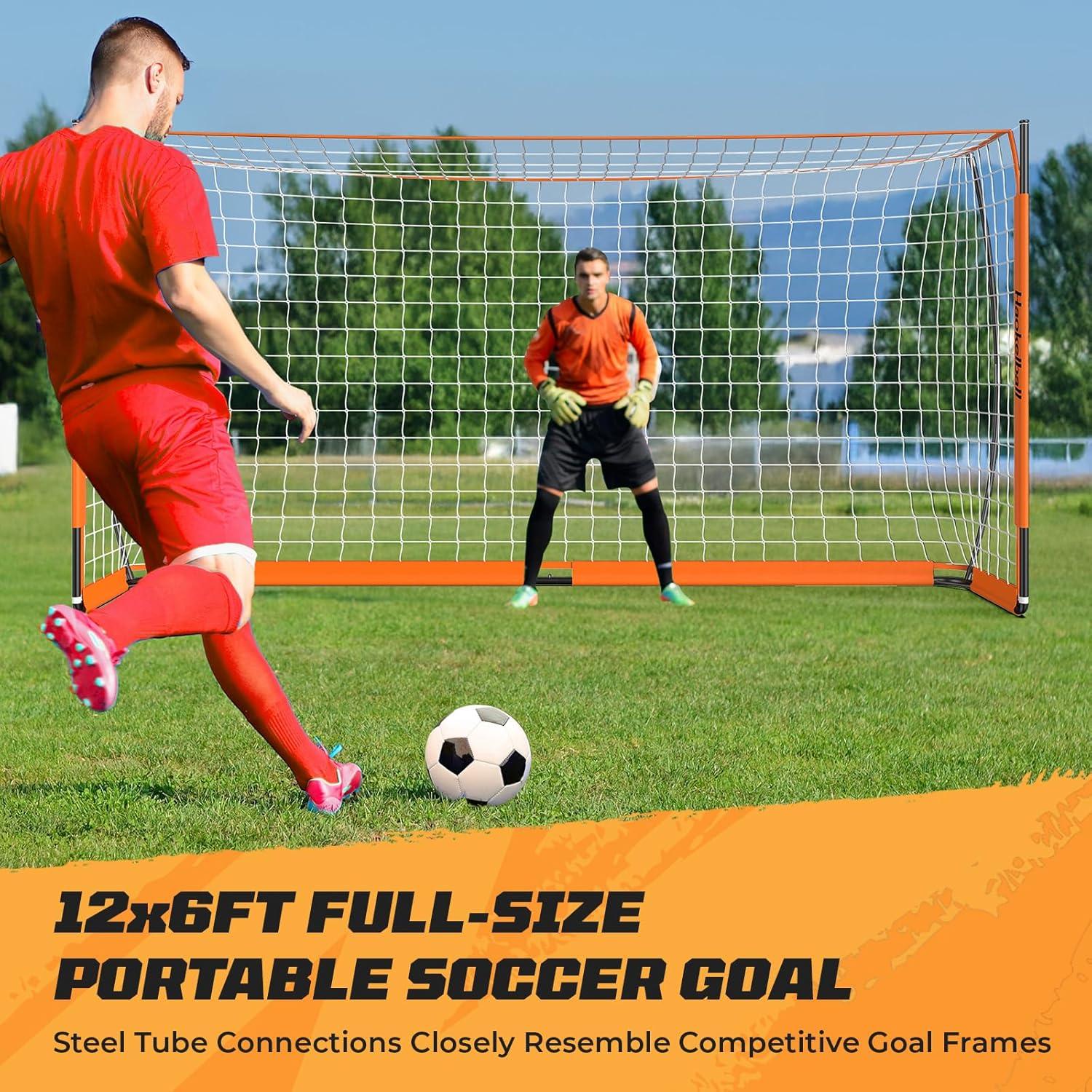 HAOKELBALL Soccer Goal with Agility Ladder and 12 Soccer Cones 12x6 ft Soccer Net for Backyard Quick Setup Portable Soccer Goals with Upgraded Goal Posts and Carry Bag