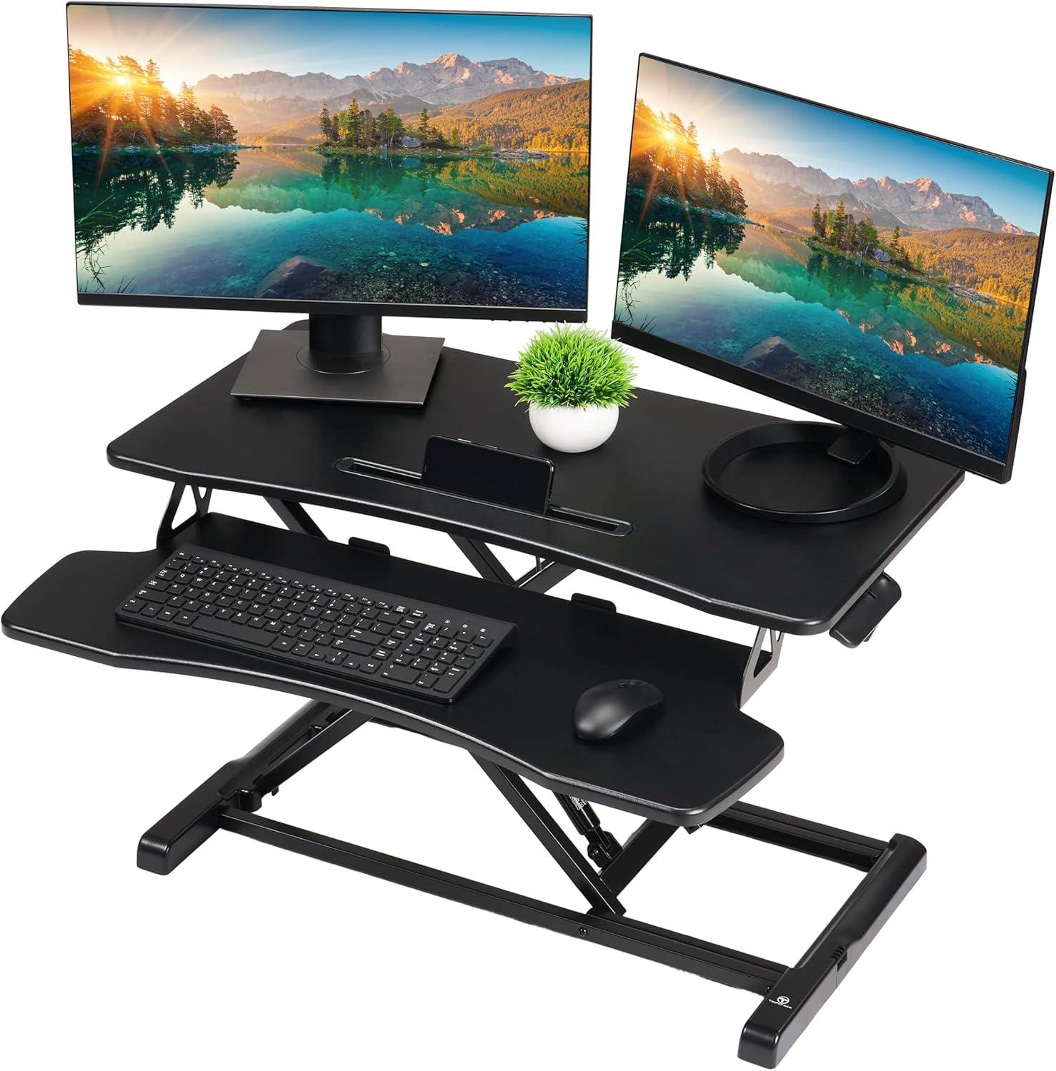 Black Aluminum Adjustable Standing Desk Converter