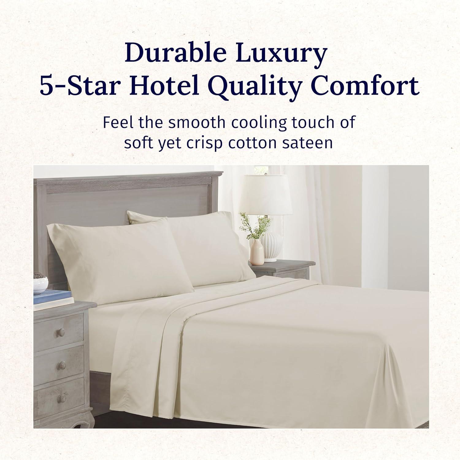5-Star Luxury Sheet Set | 600 Thread Count 100% Cotton Sateen | Soft & Crisp Bed Sheets with Deep Pockets by California Design Den - Ivory, Twin