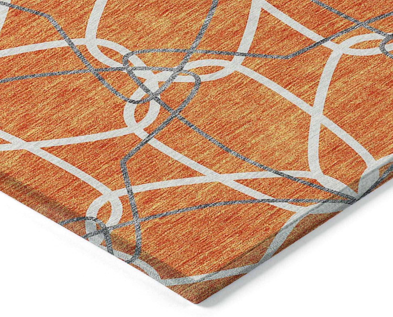 Orange Geometric Synthetic Indoor/Outdoor Washable Rug 2'6" x 3'10"