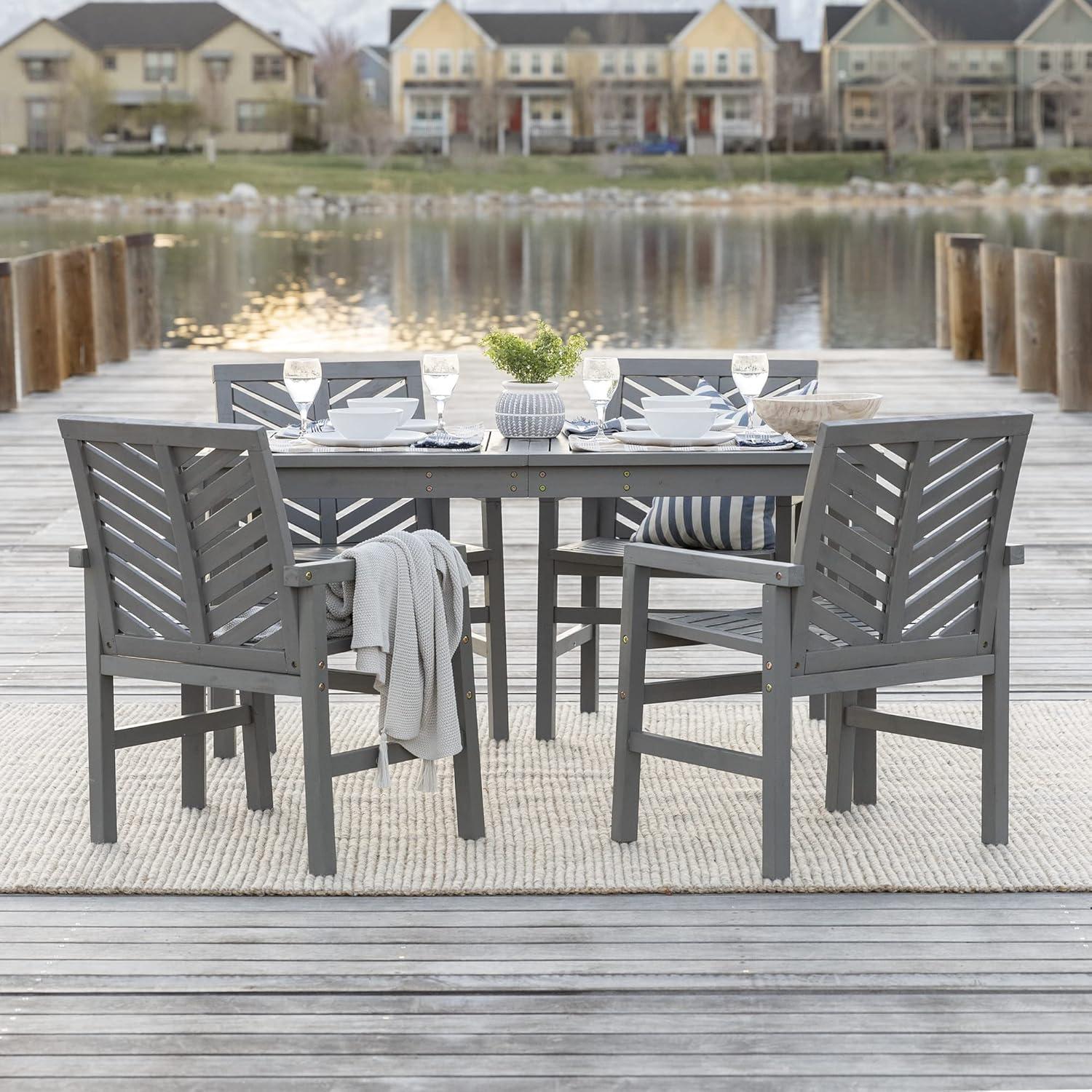 Walker Edison 5-Piece Chevron Outdoor Patio Dining Set in Dark Brown