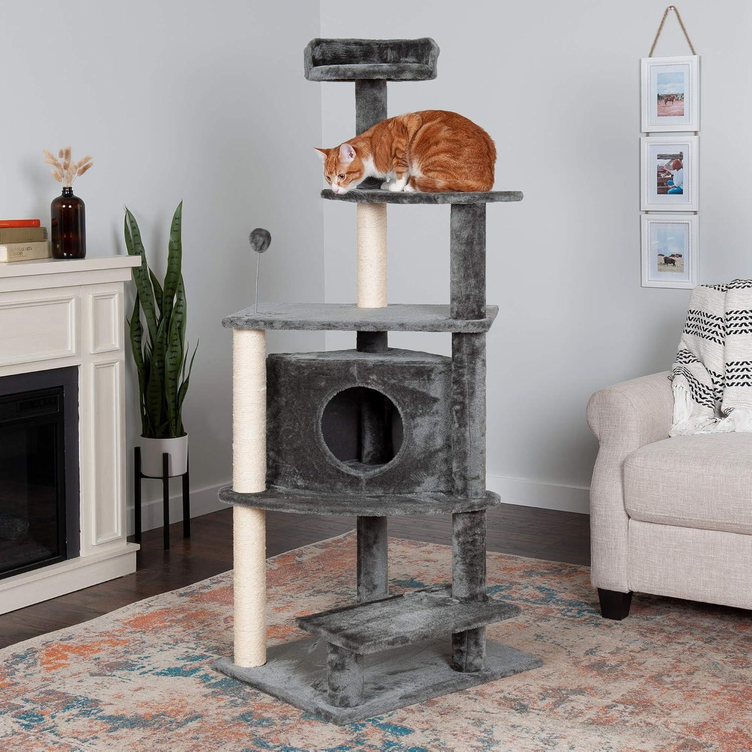 FurHaven Tiger Tough Platform House Playground - Gray, 60"