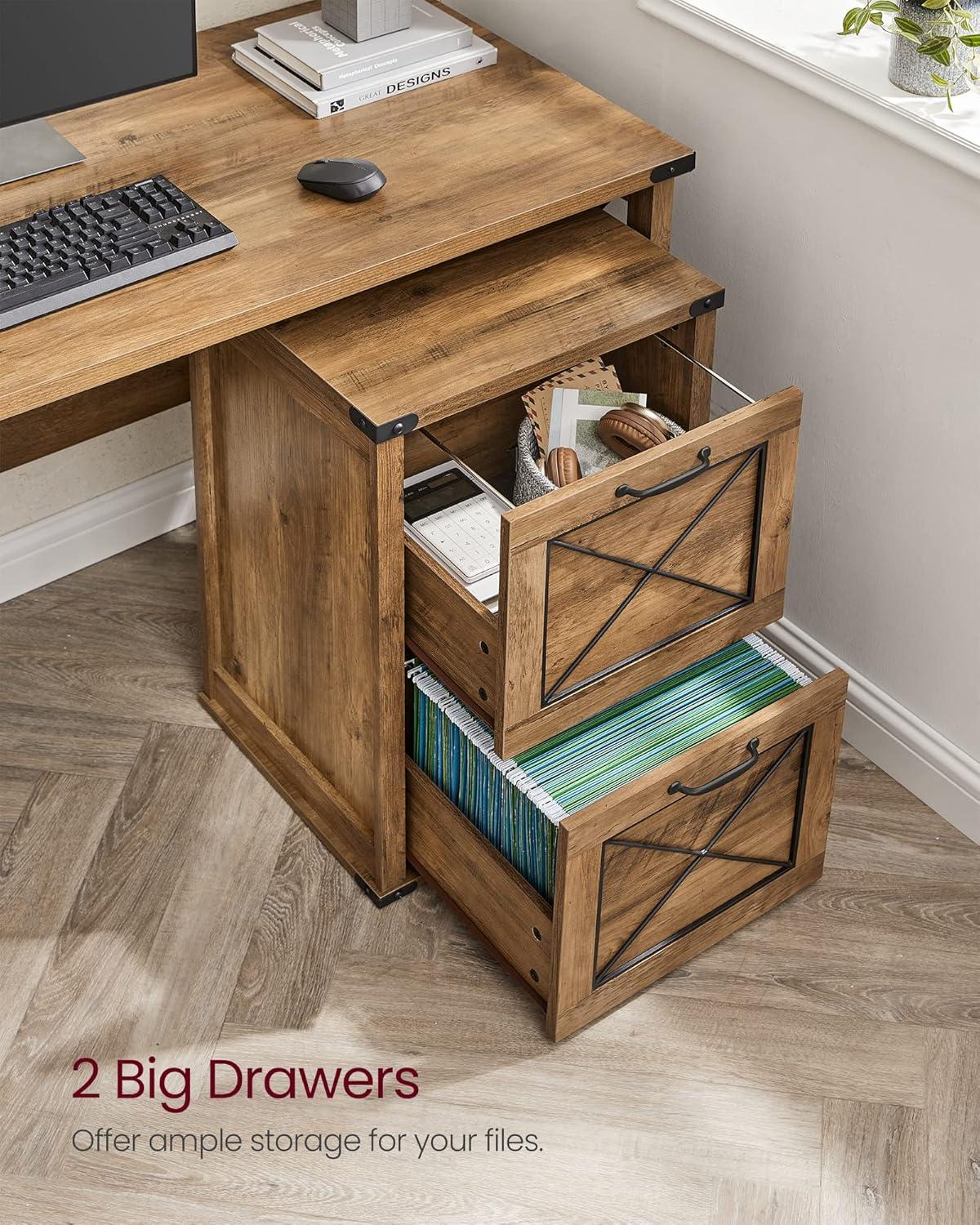 Honey Brown 2-Drawer Farmhouse Filing Cabinet with Metal Accents