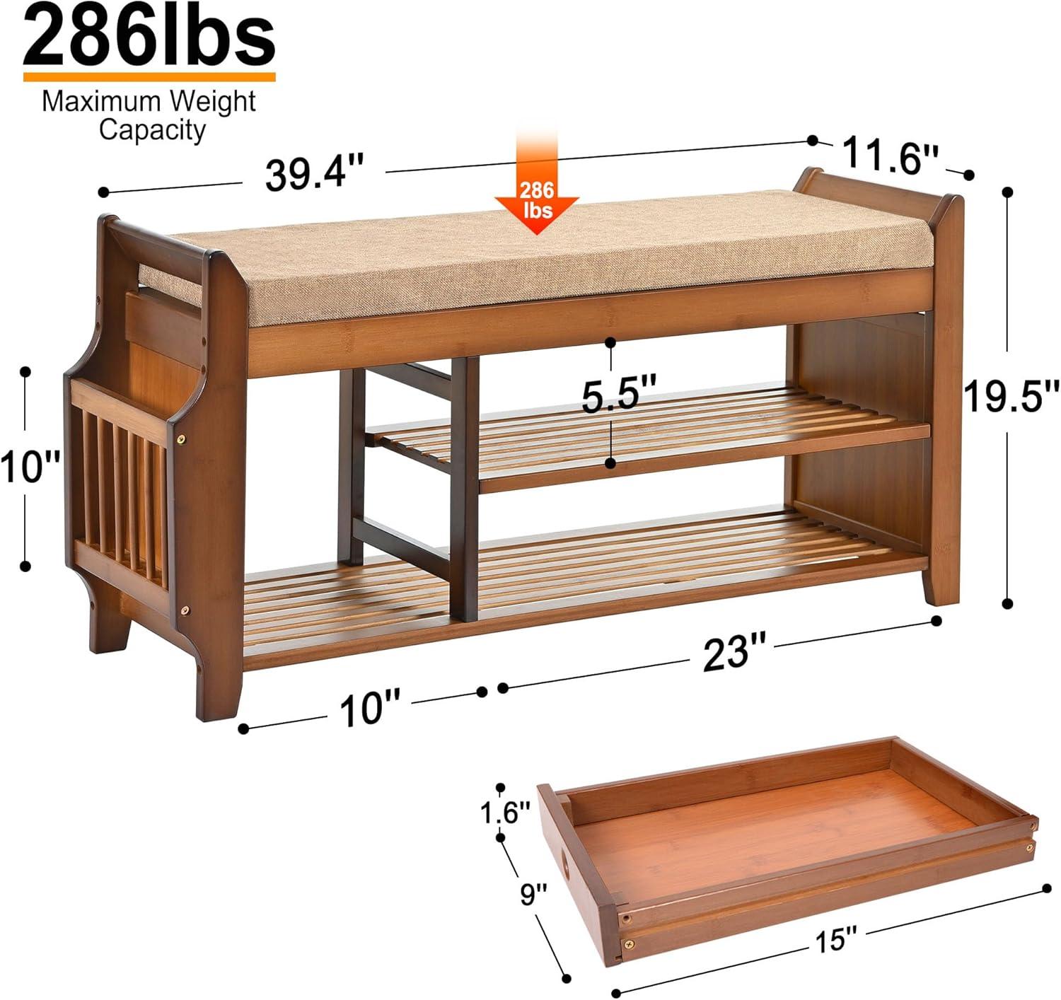 Bamboo 2-Tier Shoe Storage Bench with Hidden Drawer