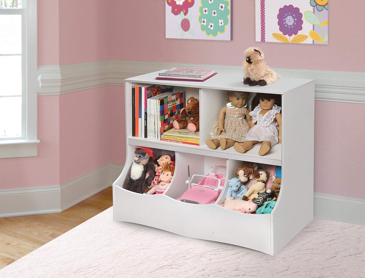 White MDF Kids Toy Storage Organizer with Cubby Bins