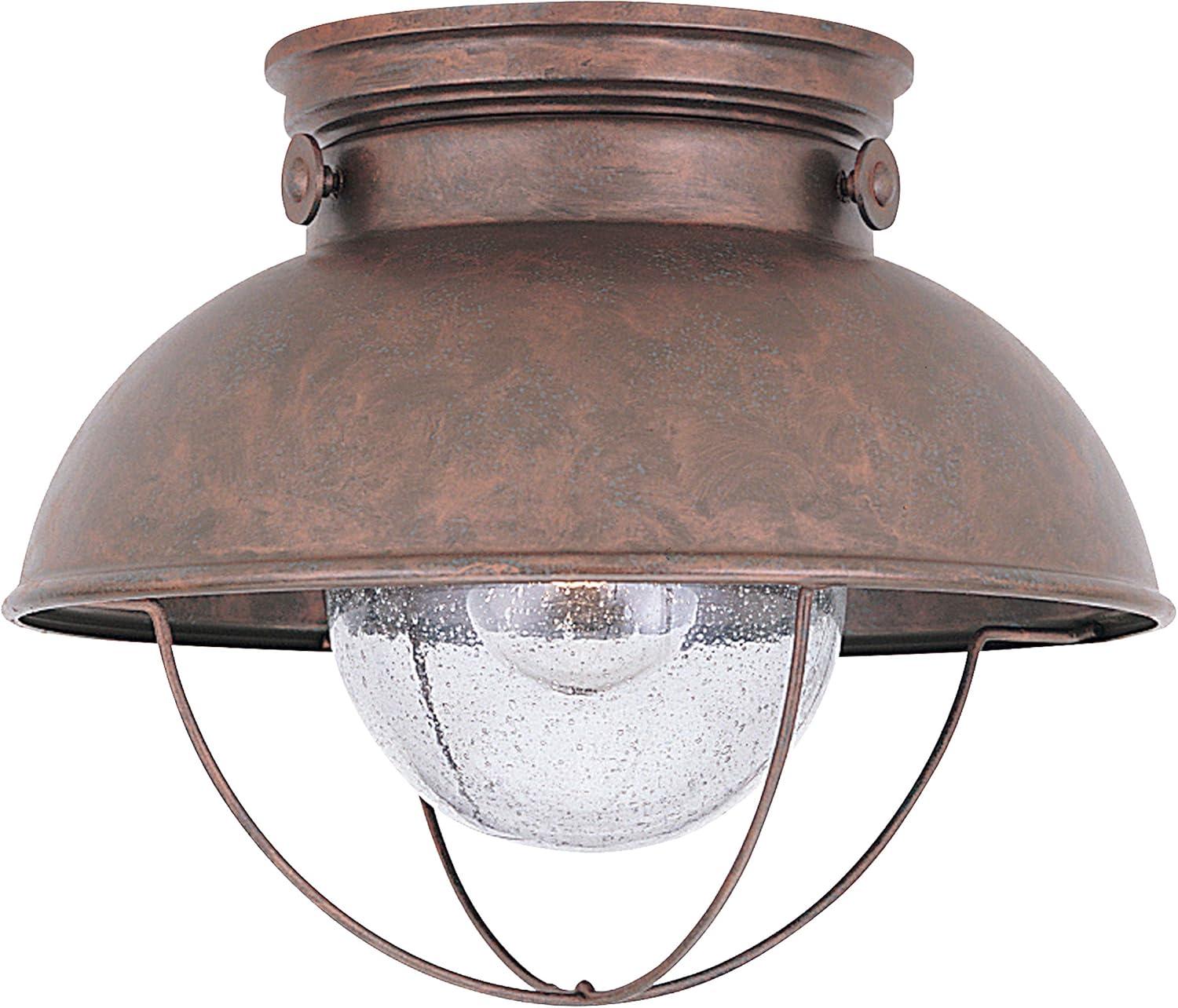 Weathered Copper Seeded Glass 11'' Outdoor Ceiling Light