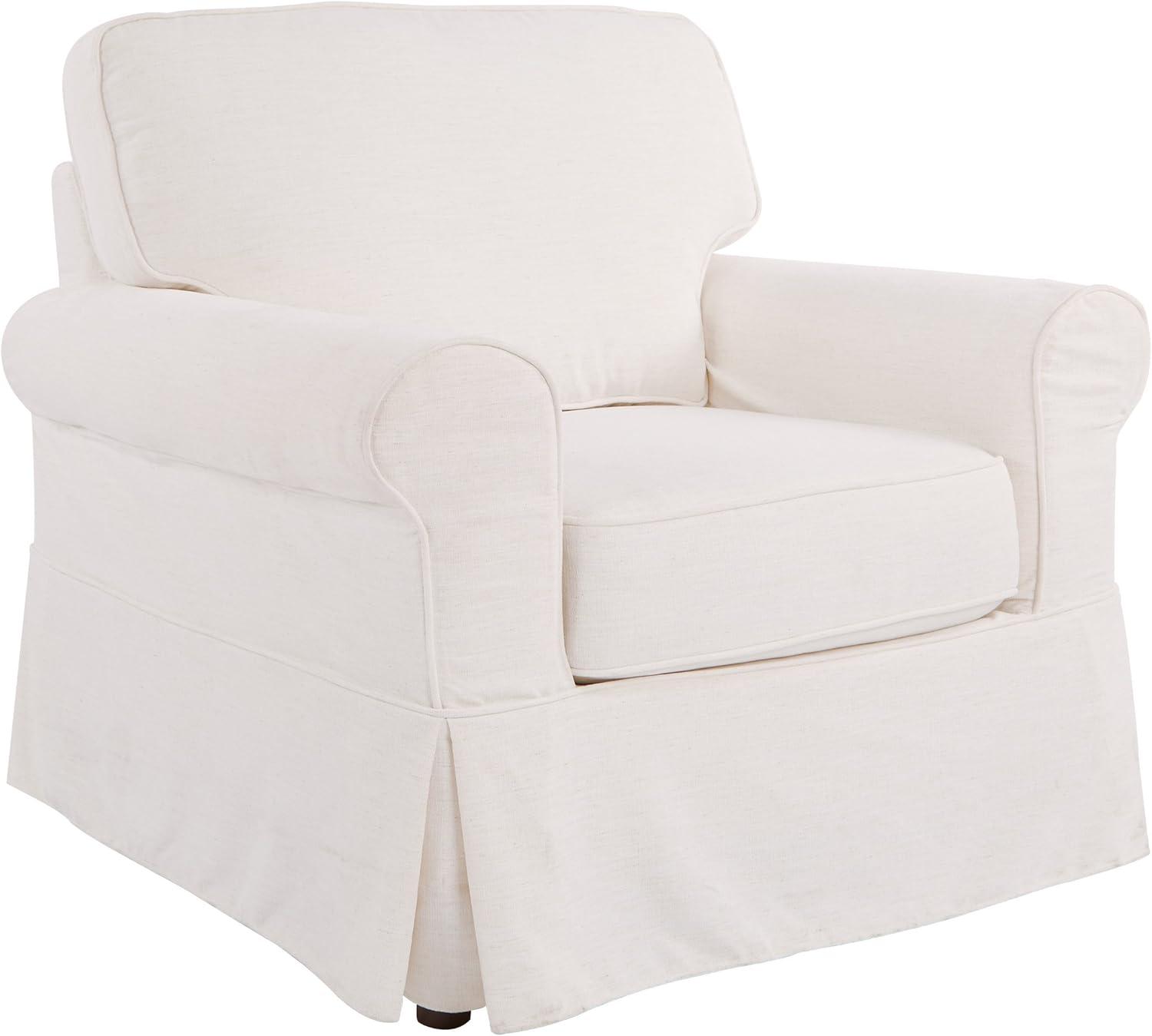 Cottage Charm Ivory Beige Slipcover Club Chair