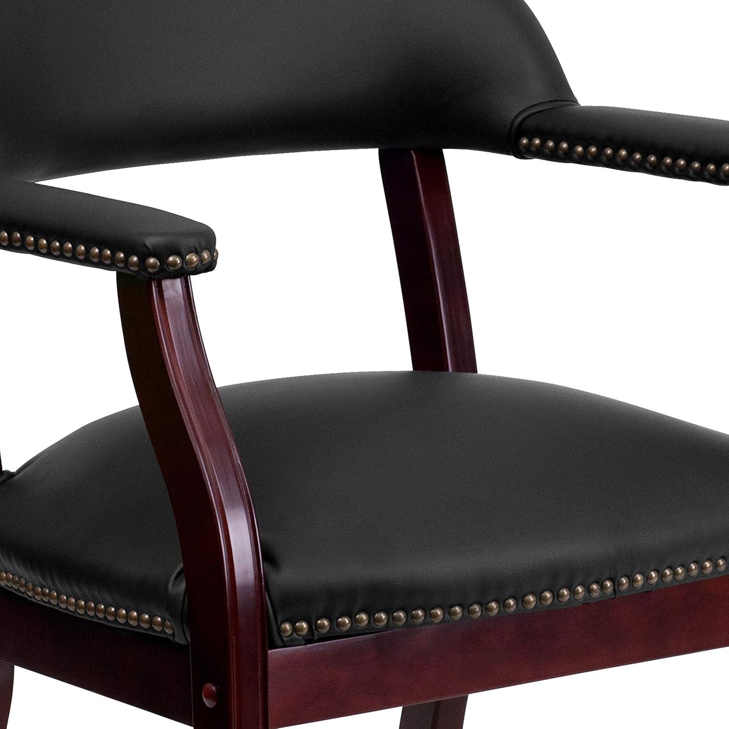 Elegant Black LeatherSoft Conference Chair with Brass Nail Accents