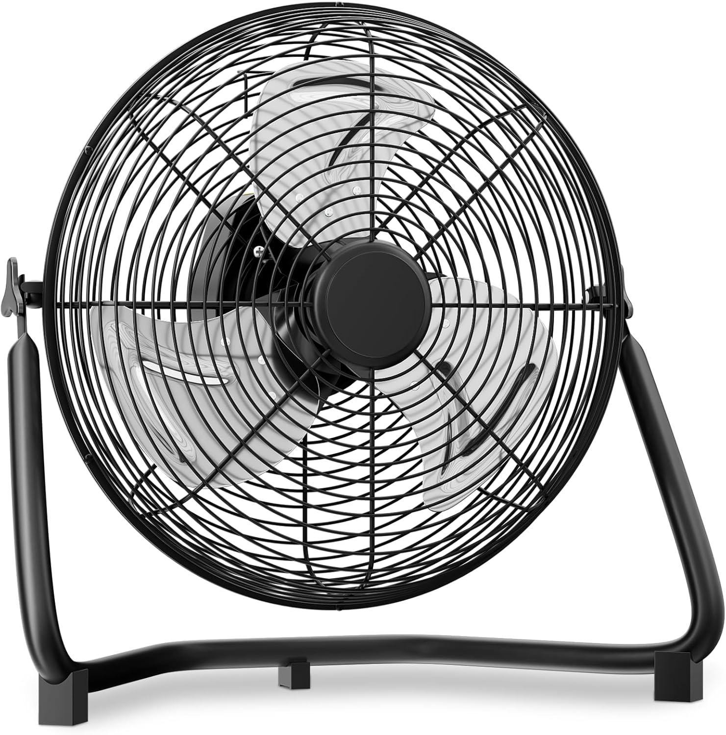 MoNiBloom 14" 3-Speed High Velocity Floor Fan, Heavy Duty Metal Industrial Cradle Floor Fan w/ Adjustable Tilt