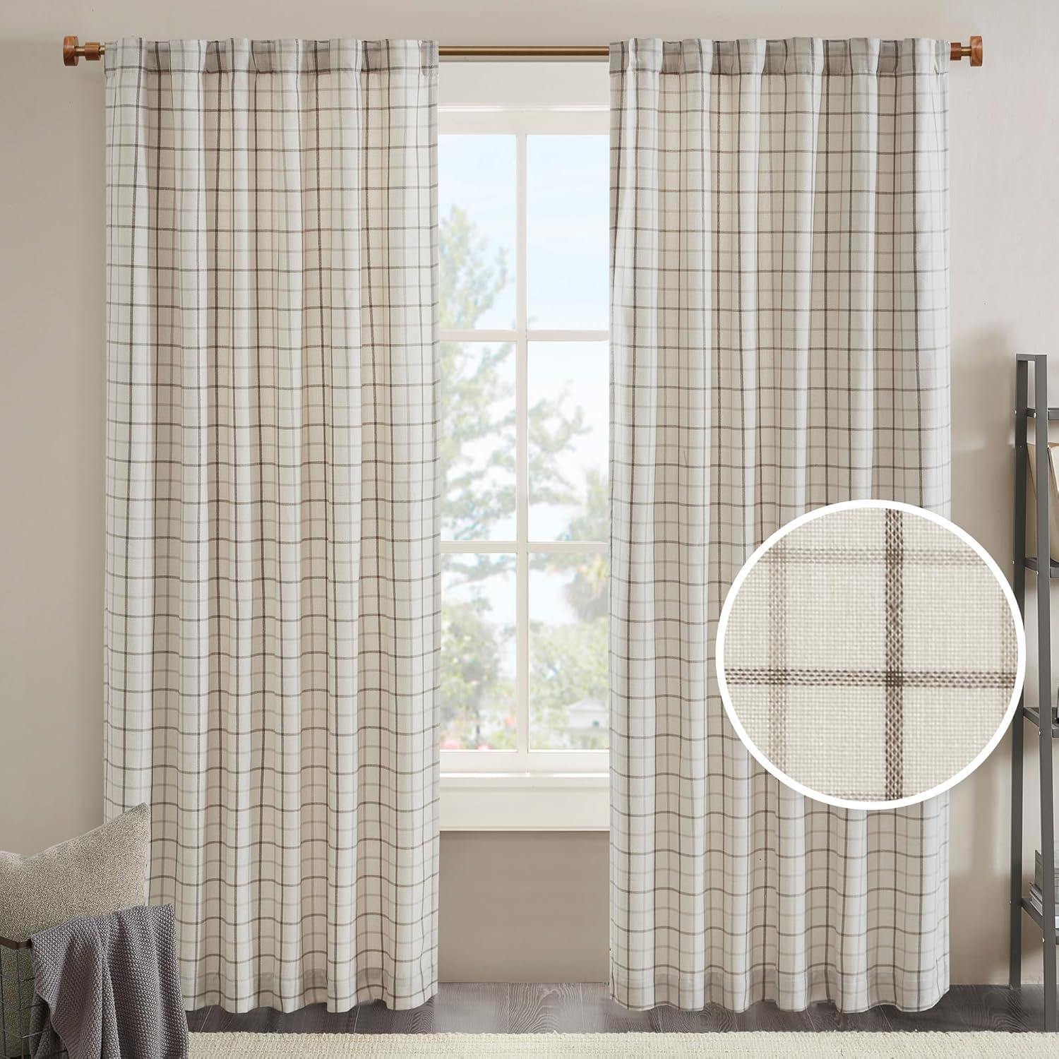Anaheim Woven Plaid Room Darkening Thermal Fleece Lined Single Curtain Panel
