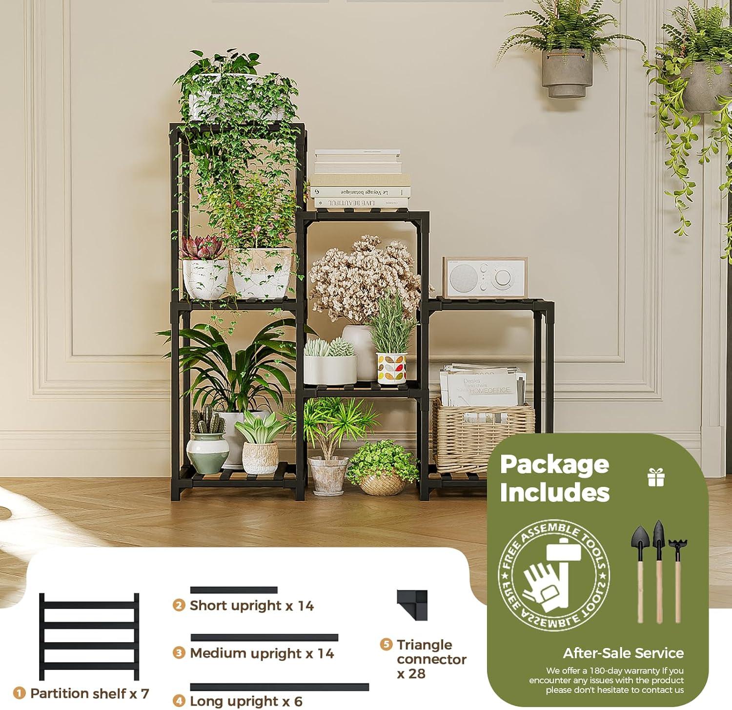 Black 3-Tier Bamboo Ladder Plant Stand for 7 Pots