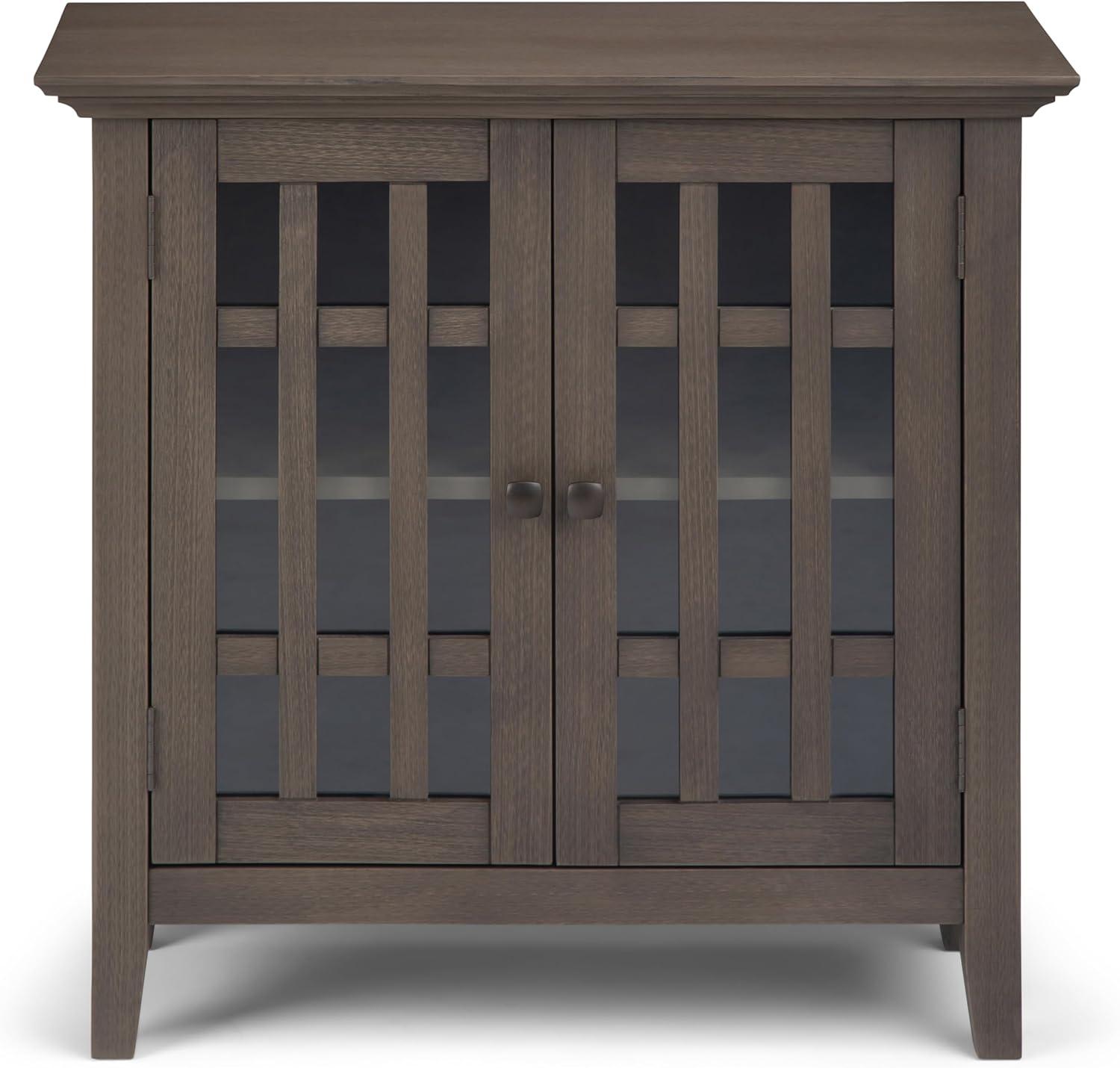 Simpli Home Bedford Wood 32" Transitional Low Media Cabinet in Farmhouse Gray