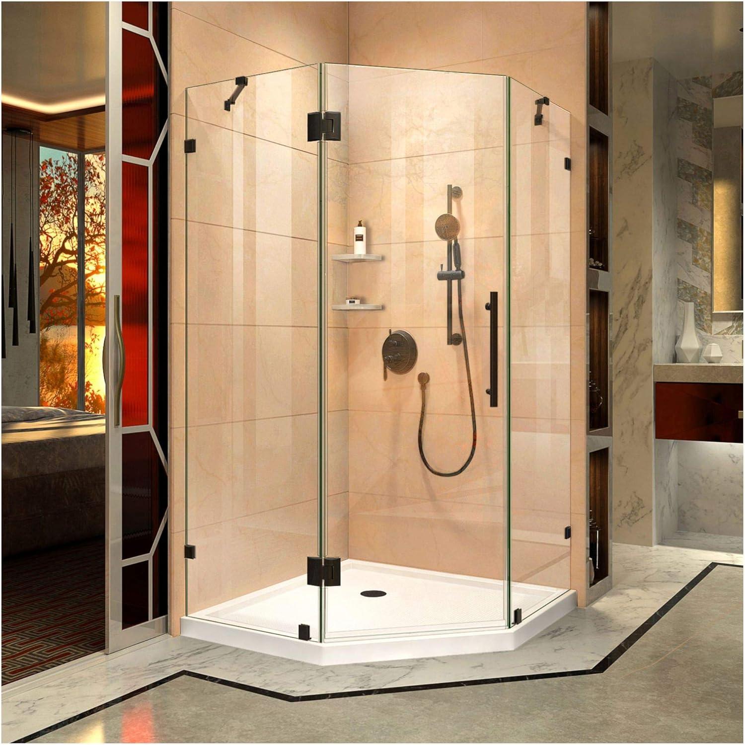 Prism Lux Frameless Neo-Angle Hinged Shower Enclosure in Matte Black