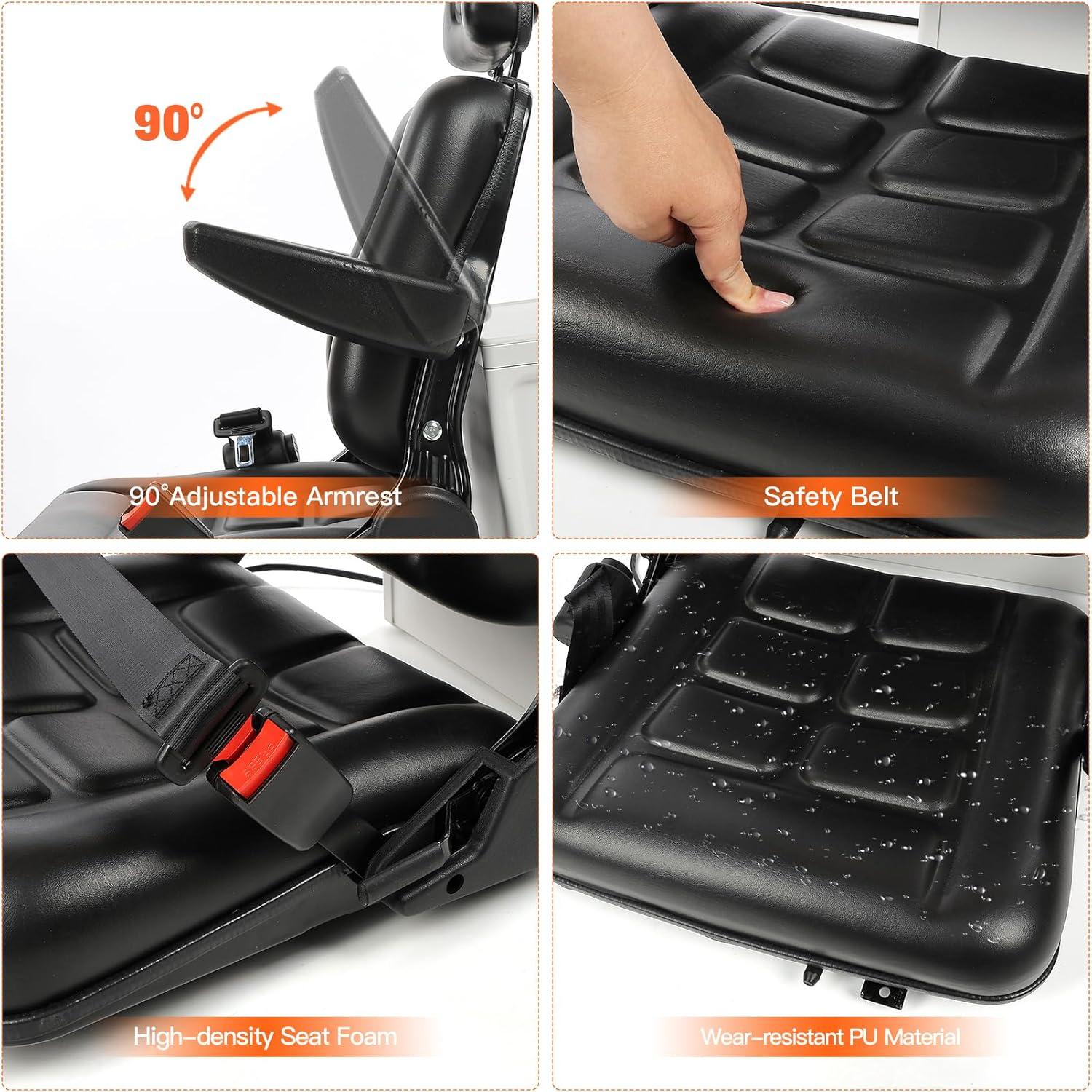 Black Adjustable PVC Forklift and Tractor Seat with Armrests