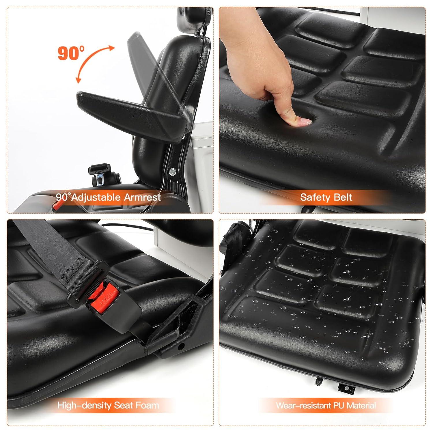 Black Adjustable PVC Forklift and Tractor Seat with Armrests