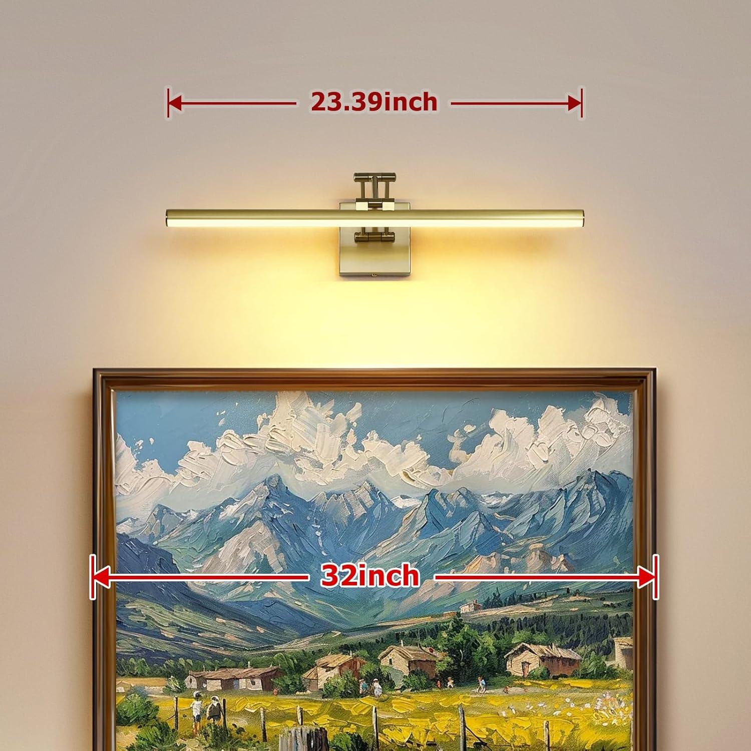 Joossnwell Hard-Wired Picture Light for Wall Brass Art Lighting Dimmable Gallery Light 23.39 inch Picture Frame Light with Adjustable Swing Arm for Painting Library Display Artwork Museum Warm White