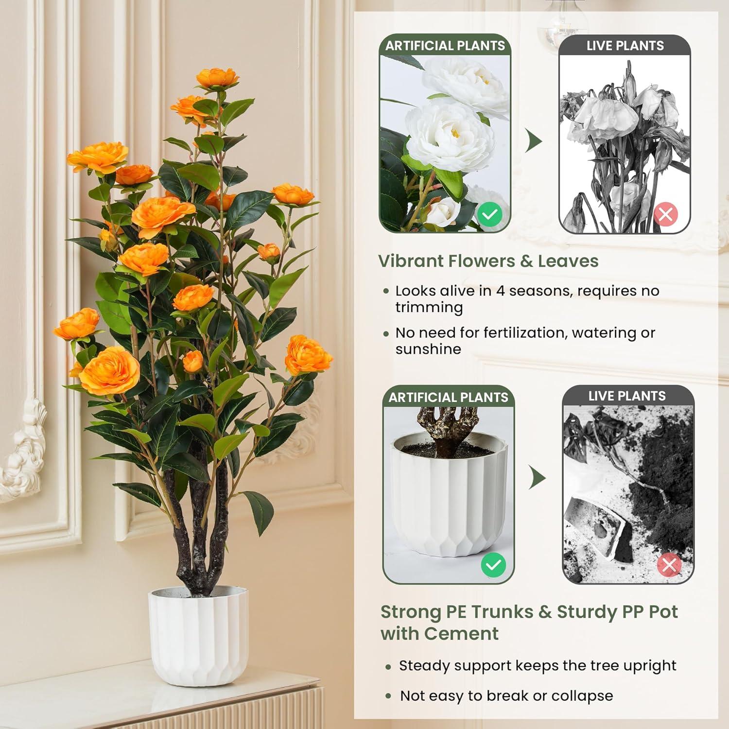 Primrue Primrue 38'' Artificial Camellia Tree Faux Floral Plant Fake Tree For Decoration White