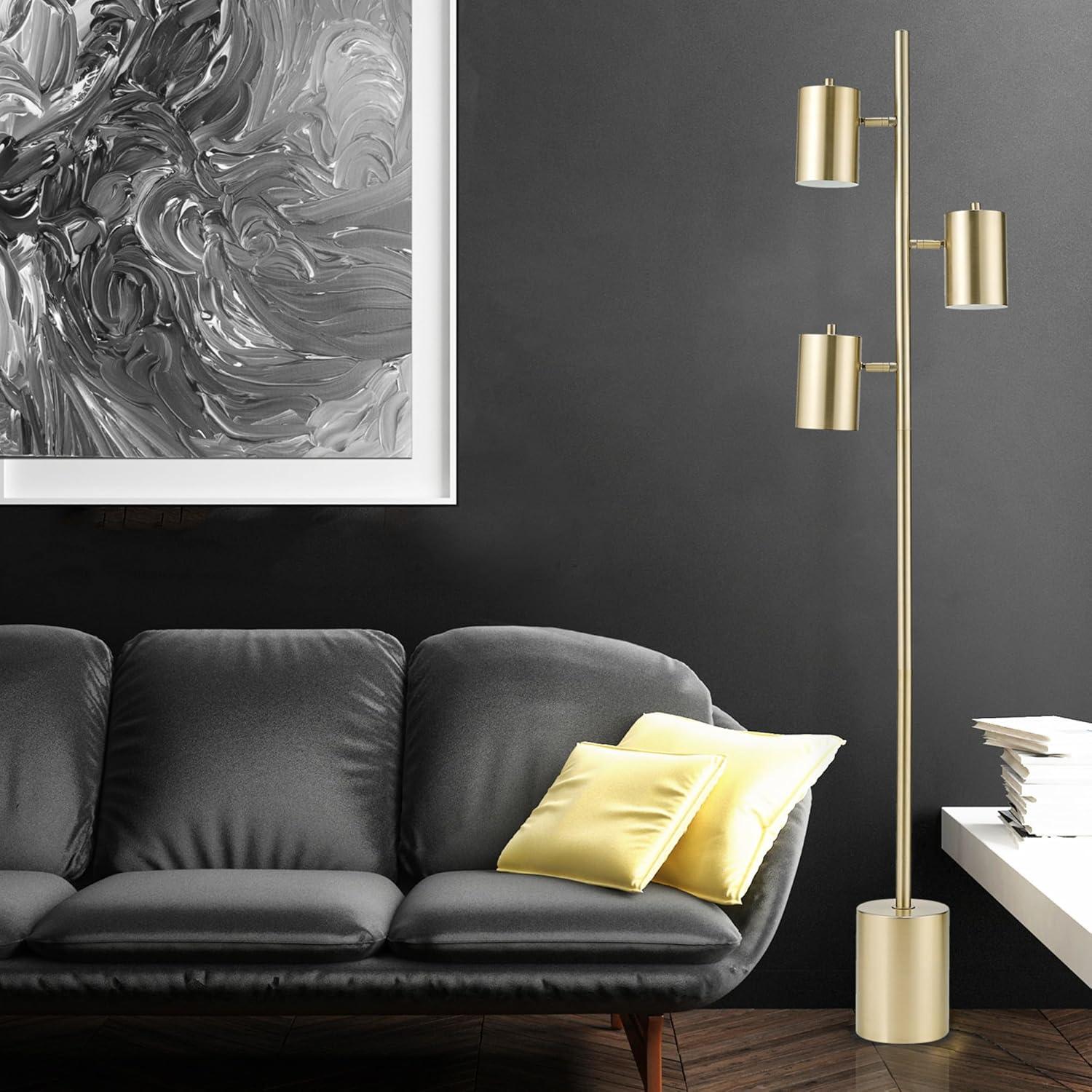 Globe Electric Pratt 63" 3-Light Matte Soft Gold Floor Lamp with Large Weighted Base, 67604