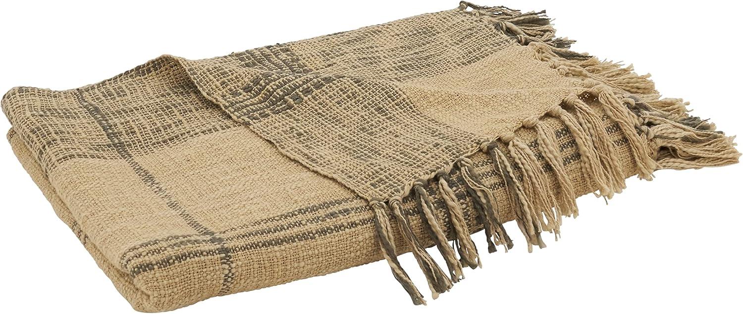 50"x70" Oversized Plaid Cotton Throw Blanket Natural - Saro Lifestyle: Hand Wash, Traditional Style, All Ages