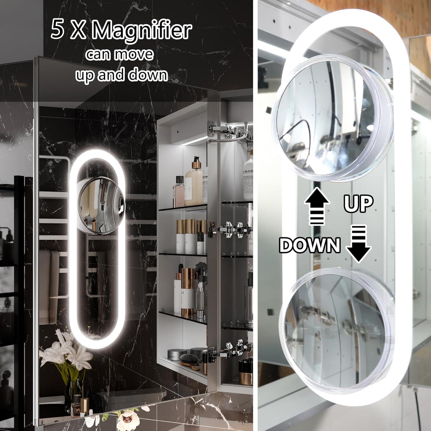 MEDUNJESS 72''x36'' Surface or Recessed Mount LED Medicine Cabinet with Mirror and Defogger 3 doors Medicine Cabinet