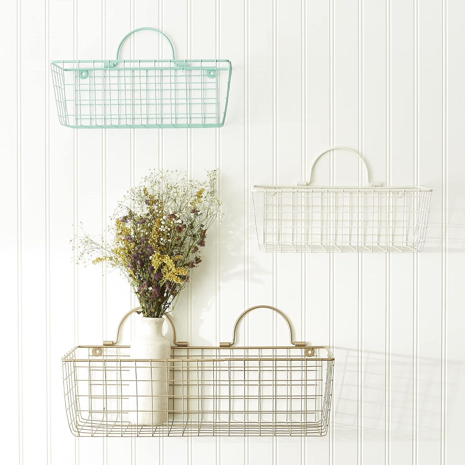 Small Aqua Wire Wall Basket Set/2