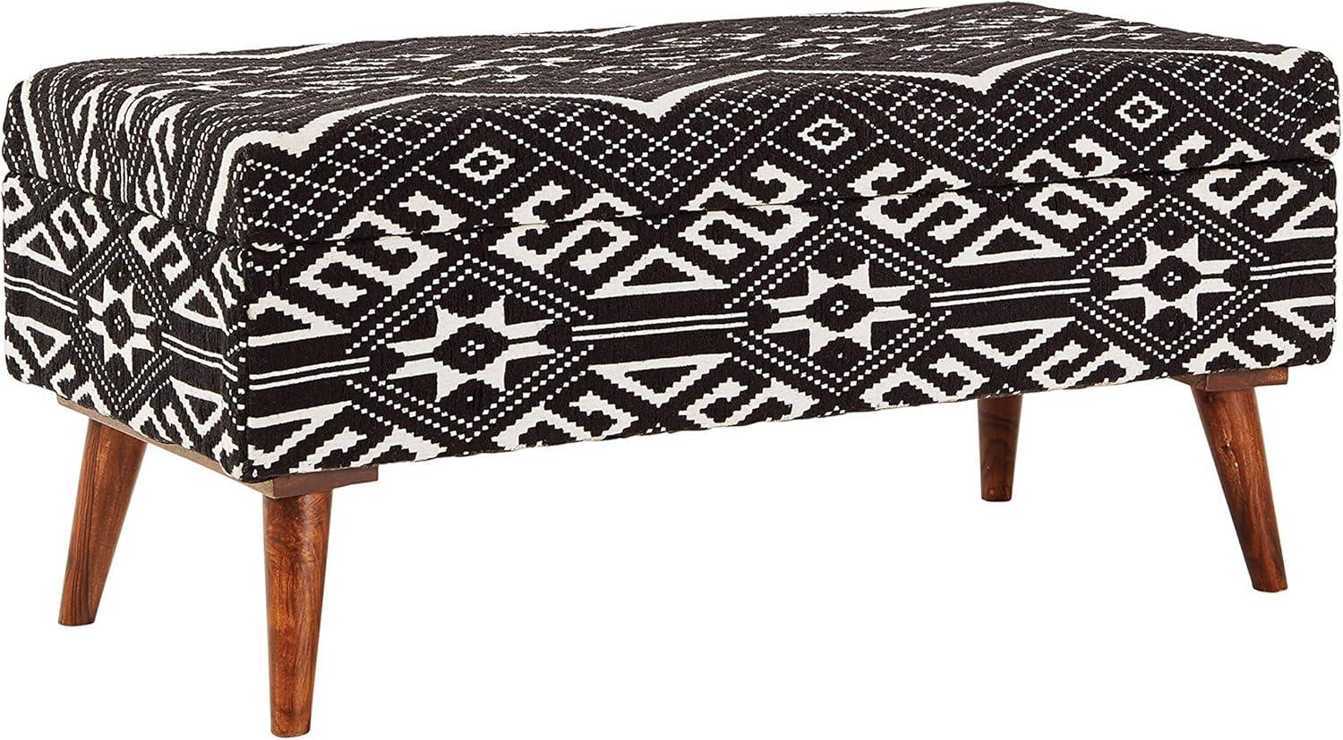 Cababi 36'' Black and White Tribal Motif Upholstered Storage Bench