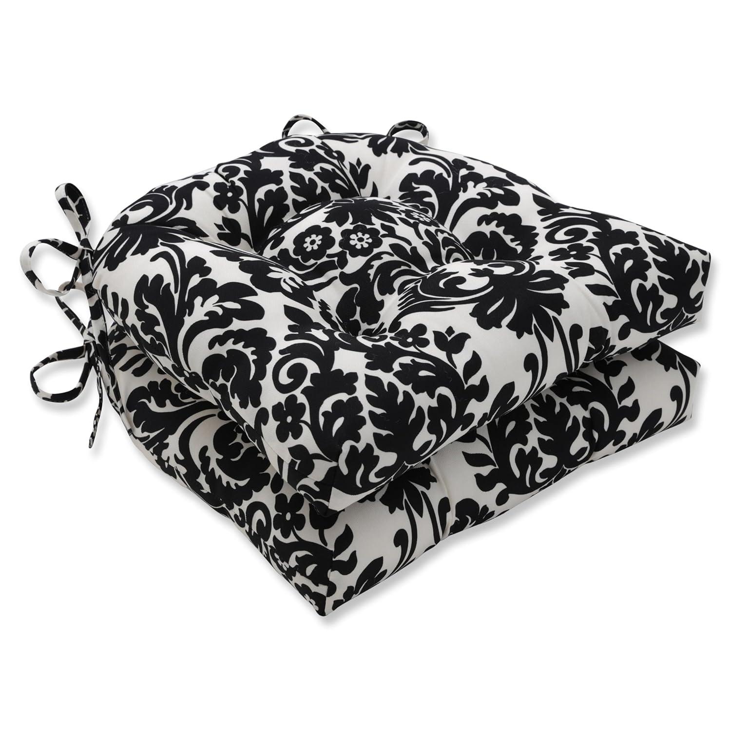 Essence Onyx Black and Off-White Damask Reversible Chair Pad Set