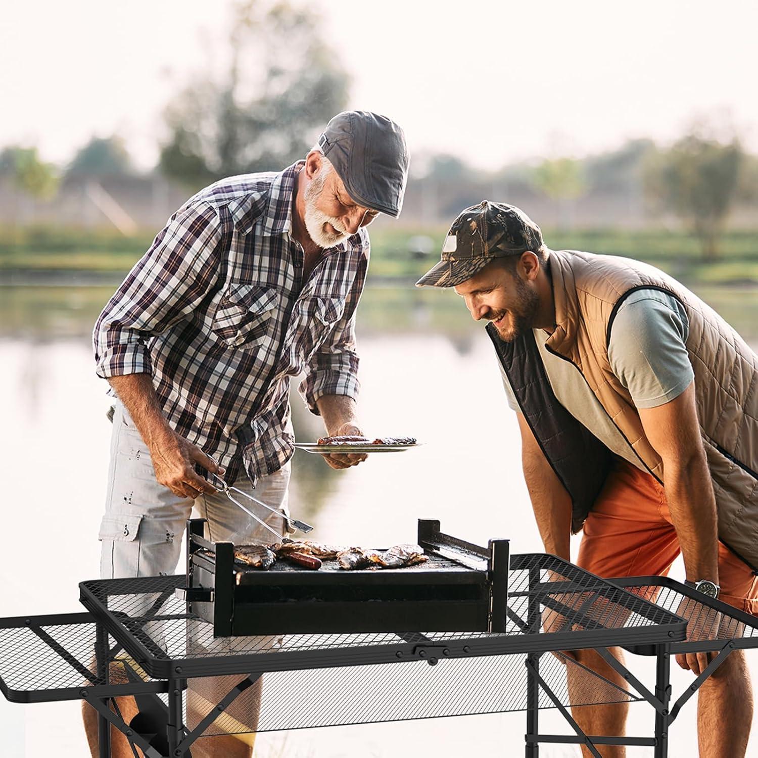 Black Metal Folding Camping Table with Mesh Panels