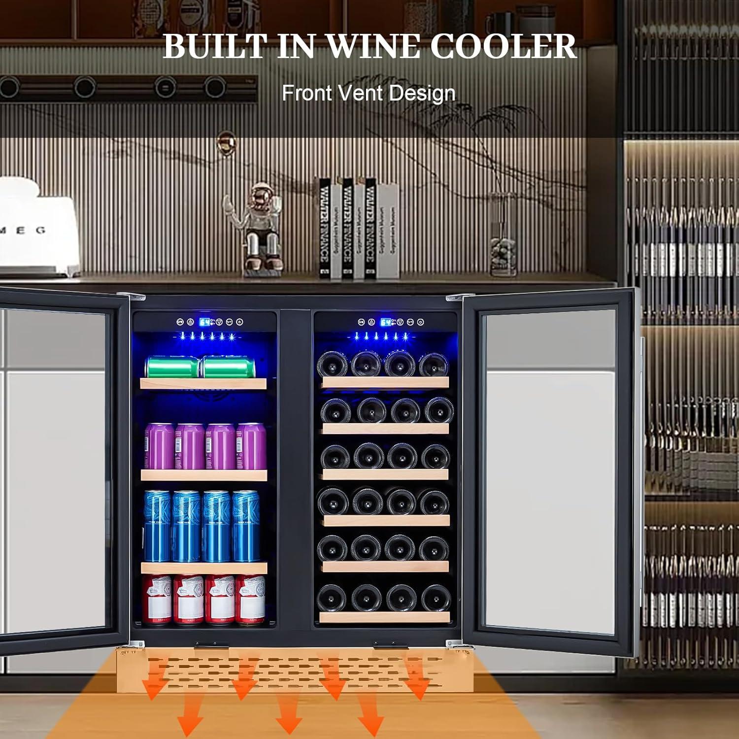 Luku Wine Fridge, 28 Bottles & 80 Cans Wine Cooler with Glass Door, Adjustable Shelves, Digital Temperature Control, Beverage Refrigerator Cooler for Soda, Wine or Beer, Freestanding/Built-in