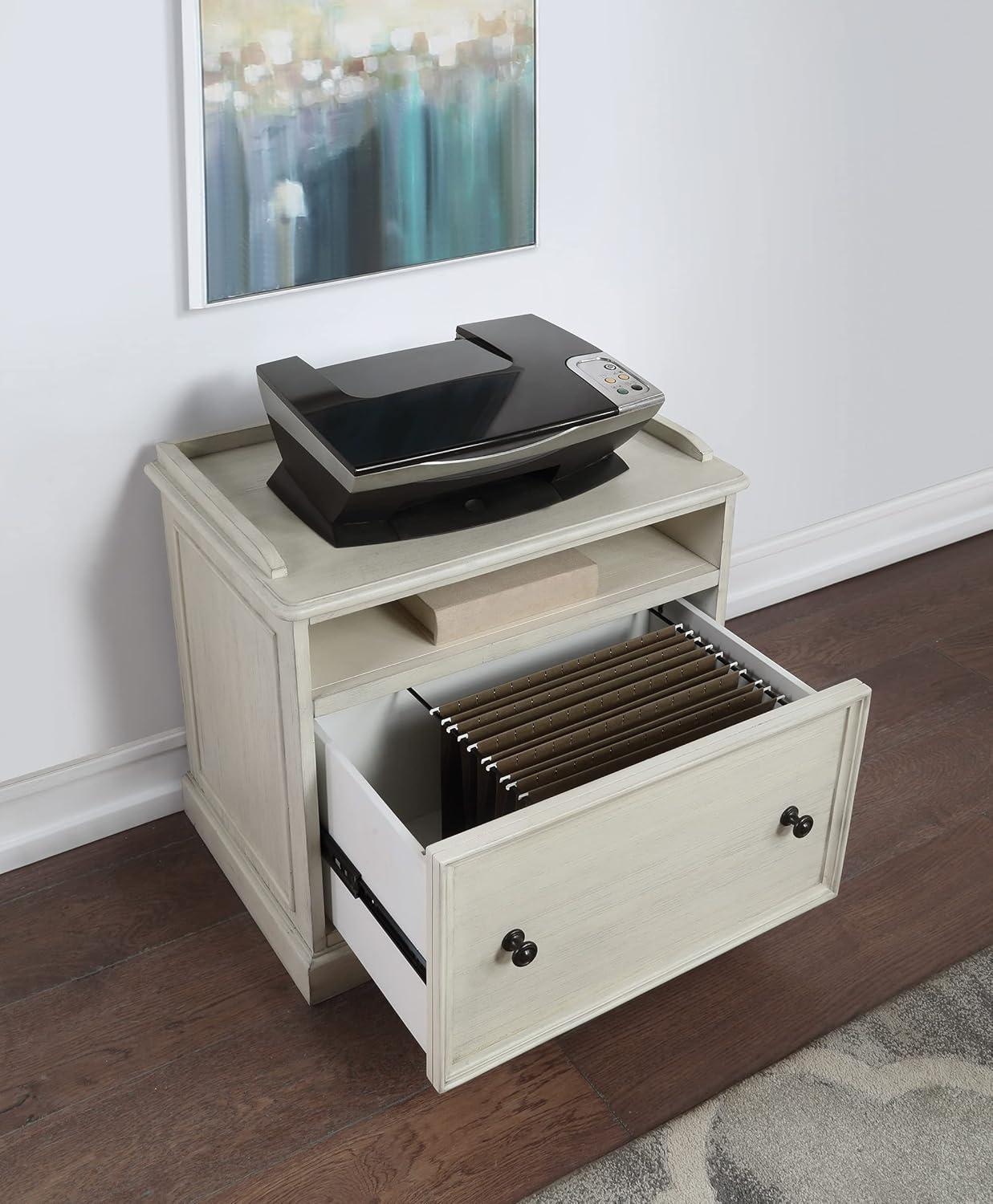 Antique White Wood Lateral File Cabinet with Top Shelf