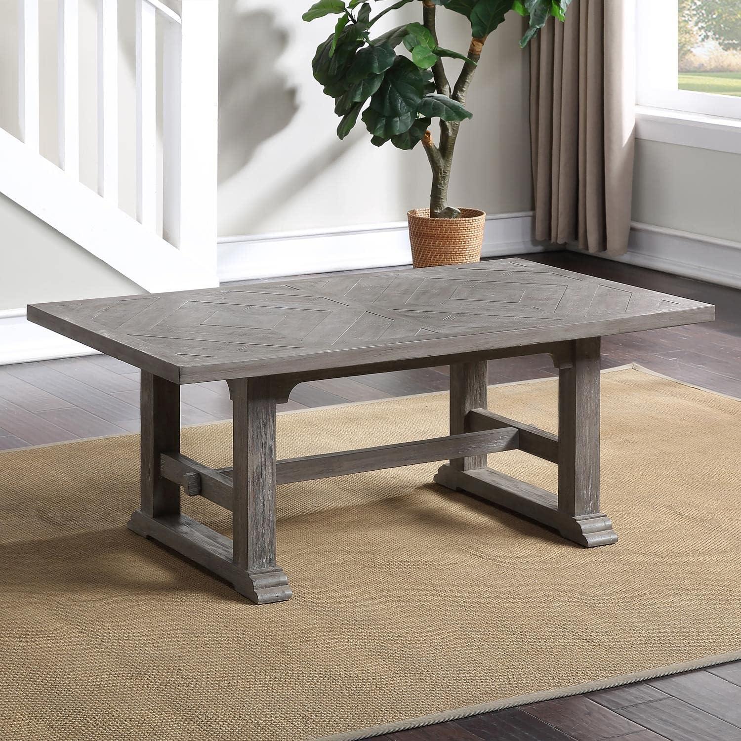 Dove Gray Rectangular Wood Coffee Table with Diamond Inlay