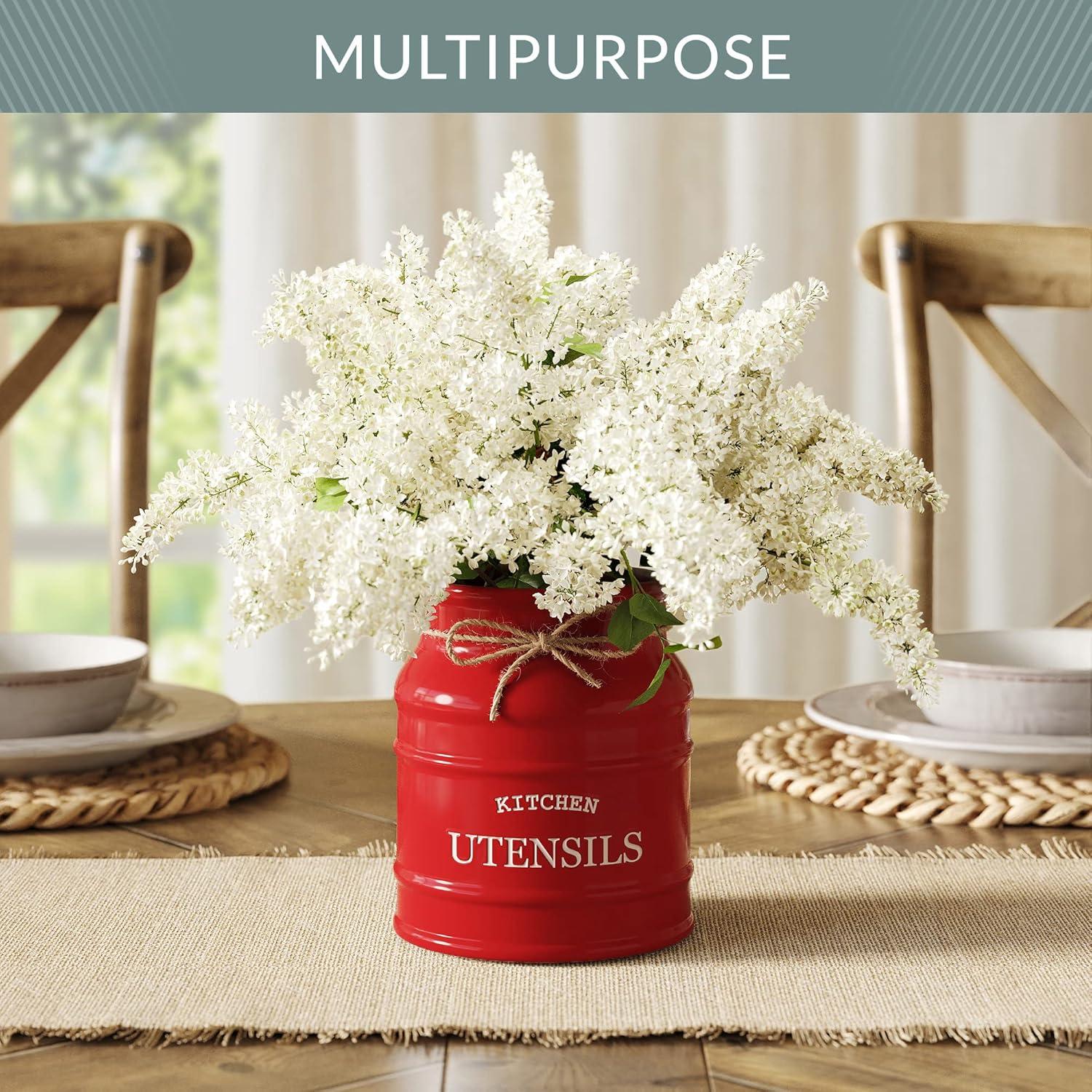 Anadea Ceramic Farmhouse Utensil Holder for Kitchen Counter, Large Rustic Utensil Crock