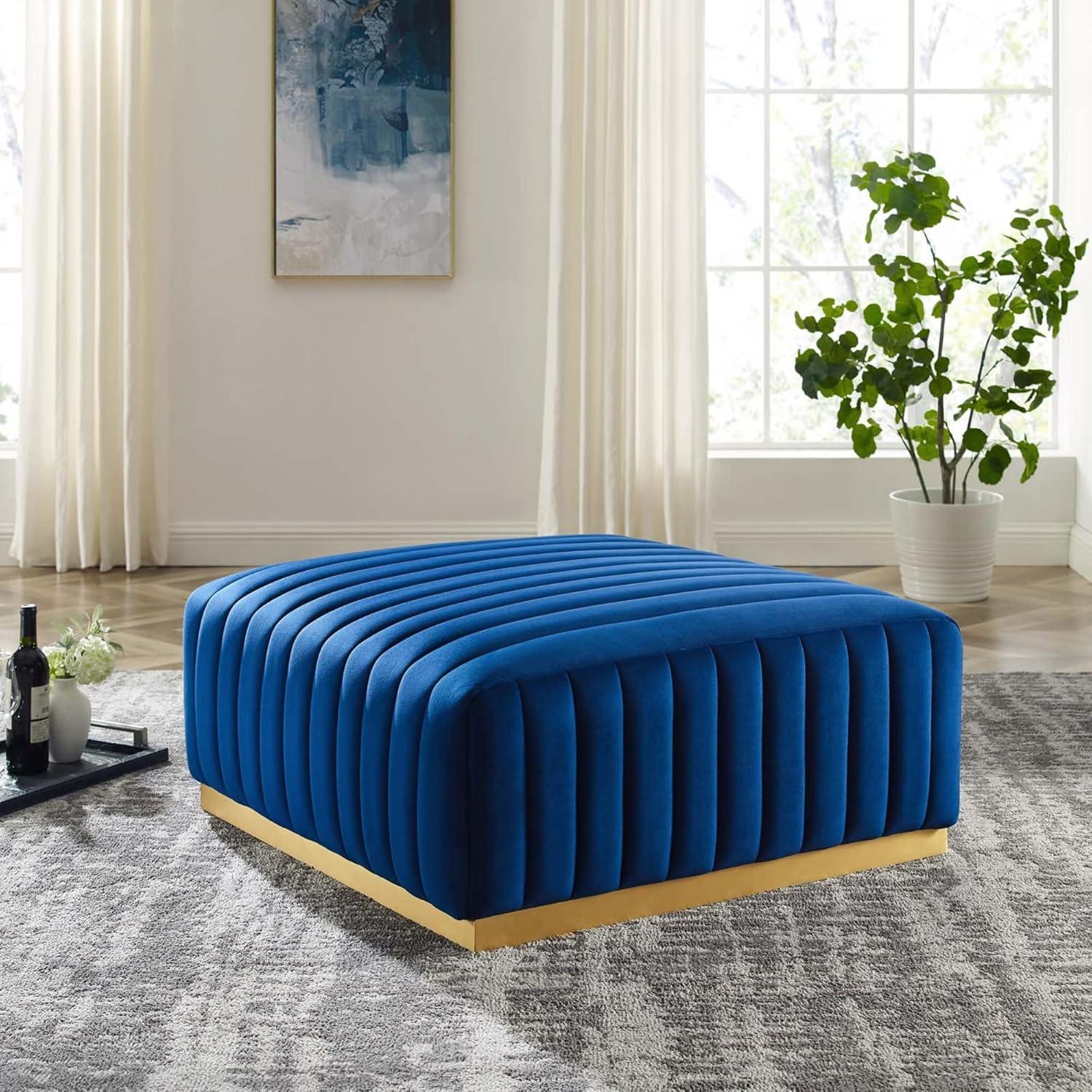 Modway Conjure Channel Tufted Performance Velvet Ottoman in Gold/Navy