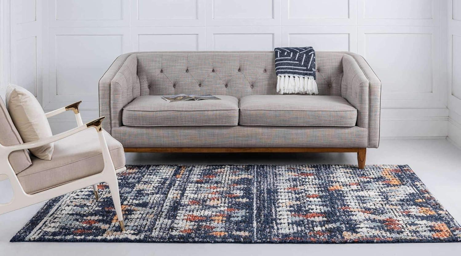 Unique Loom Morocco Collection Abstract Border, Diamond, Bohemian Area Rug, 4 ft x 6 ft, Navy Blue/Black