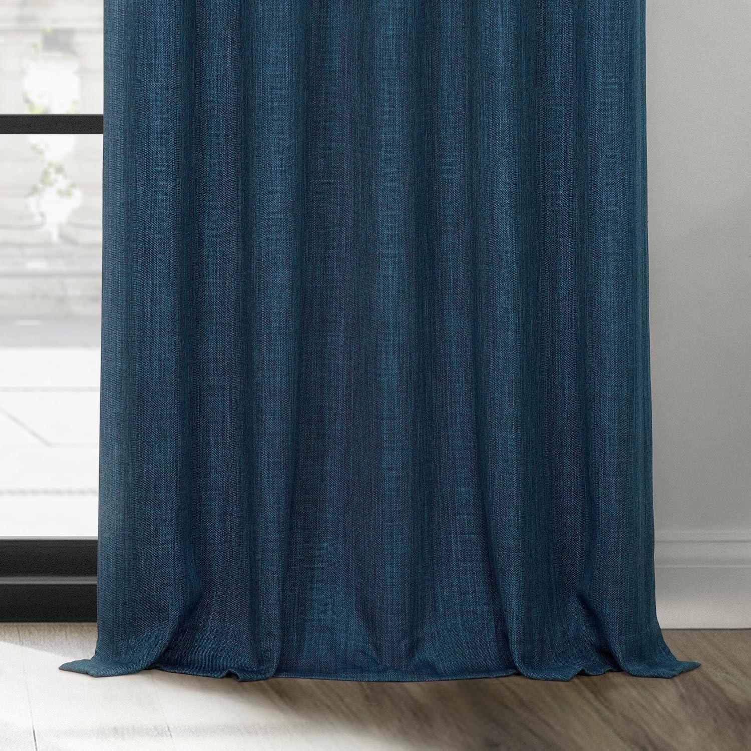 Indigo Faux Linen Room Darkening Curtain (1 Panel), Indigo, 50W X 84L