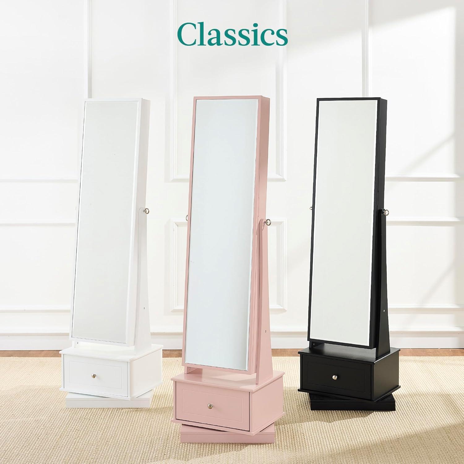 Best Choice Products 360 Swivel Standing Mirrored Jewelry Cabinet, LED-Lit Makeup Organizer w/ Mirror - Rustic Brown